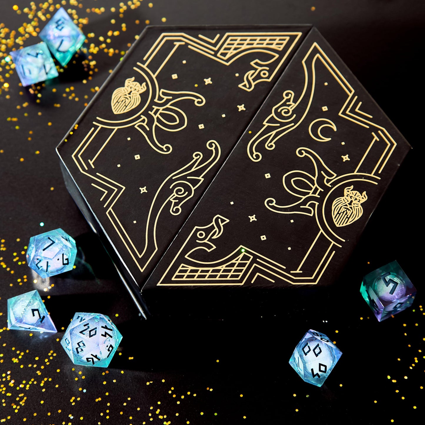 HEIMDALLR Aurora: Liquid Core 7-Piece D&D Dice with LED Display Case
