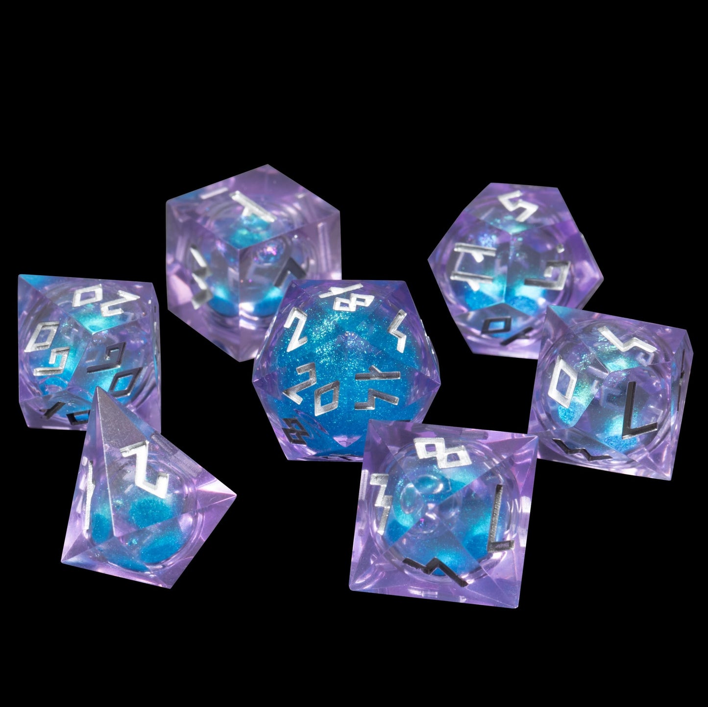 HEIMDALLR Liquid Core Dice Set with LED Display Case – 7-Piece Hand-Painted D&D Dice (Starshimmer)