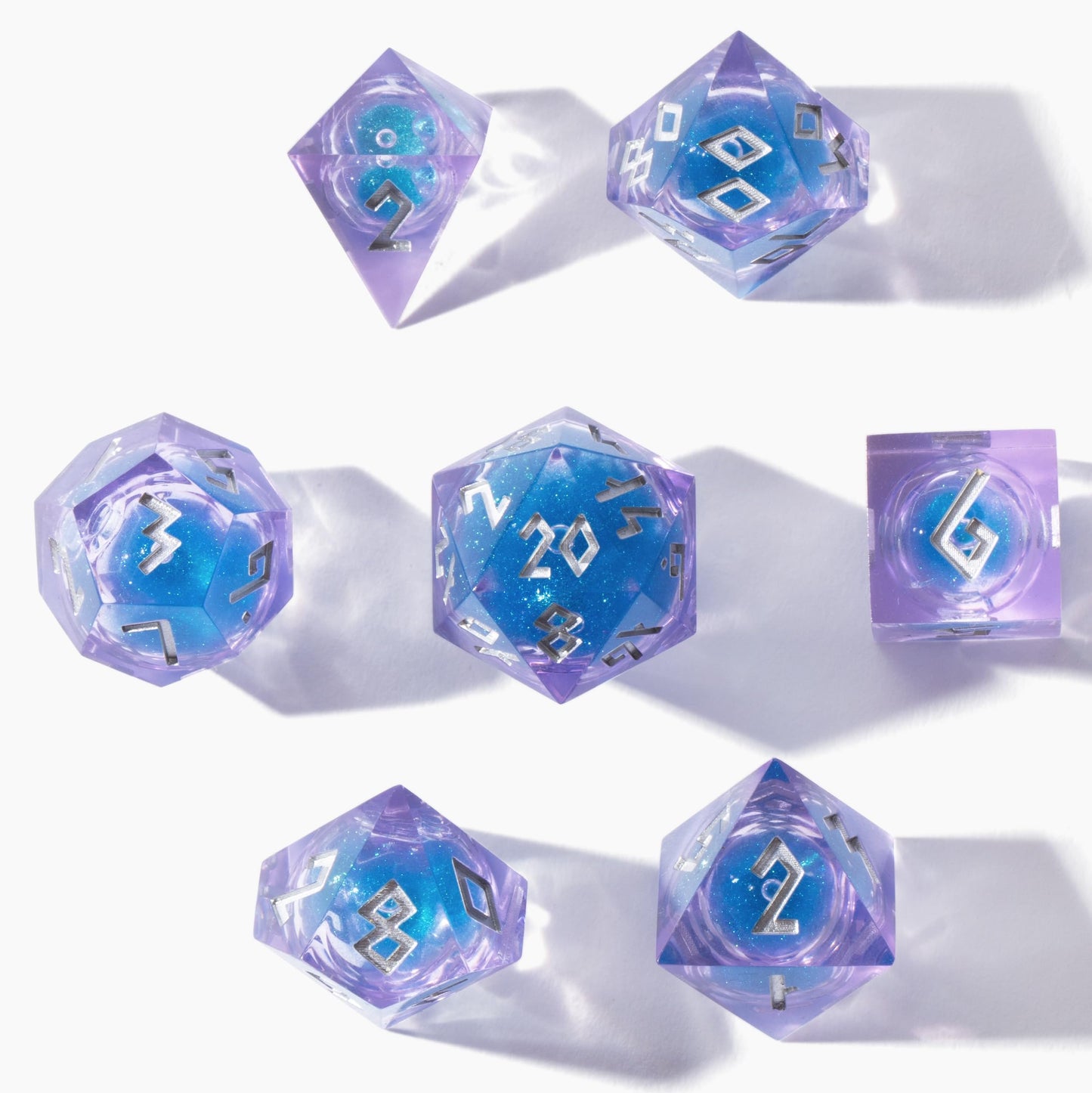 HEIMDALLR Liquid Core Dice Set with LED Display Case – 7-Piece Hand-Painted D&D Dice (Starshimmer)