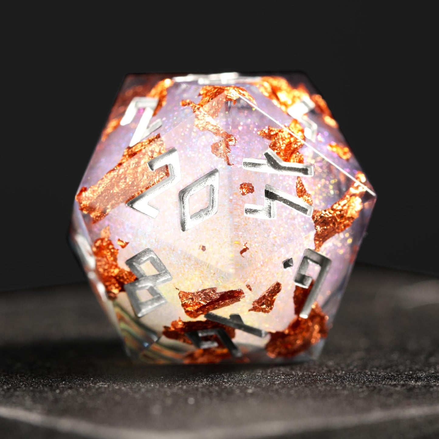 HEIMDALLR Liquid Core Dice Set with LED Display Case – 7-Piece Hand-Painted D&D Dice, Gilded Shadow