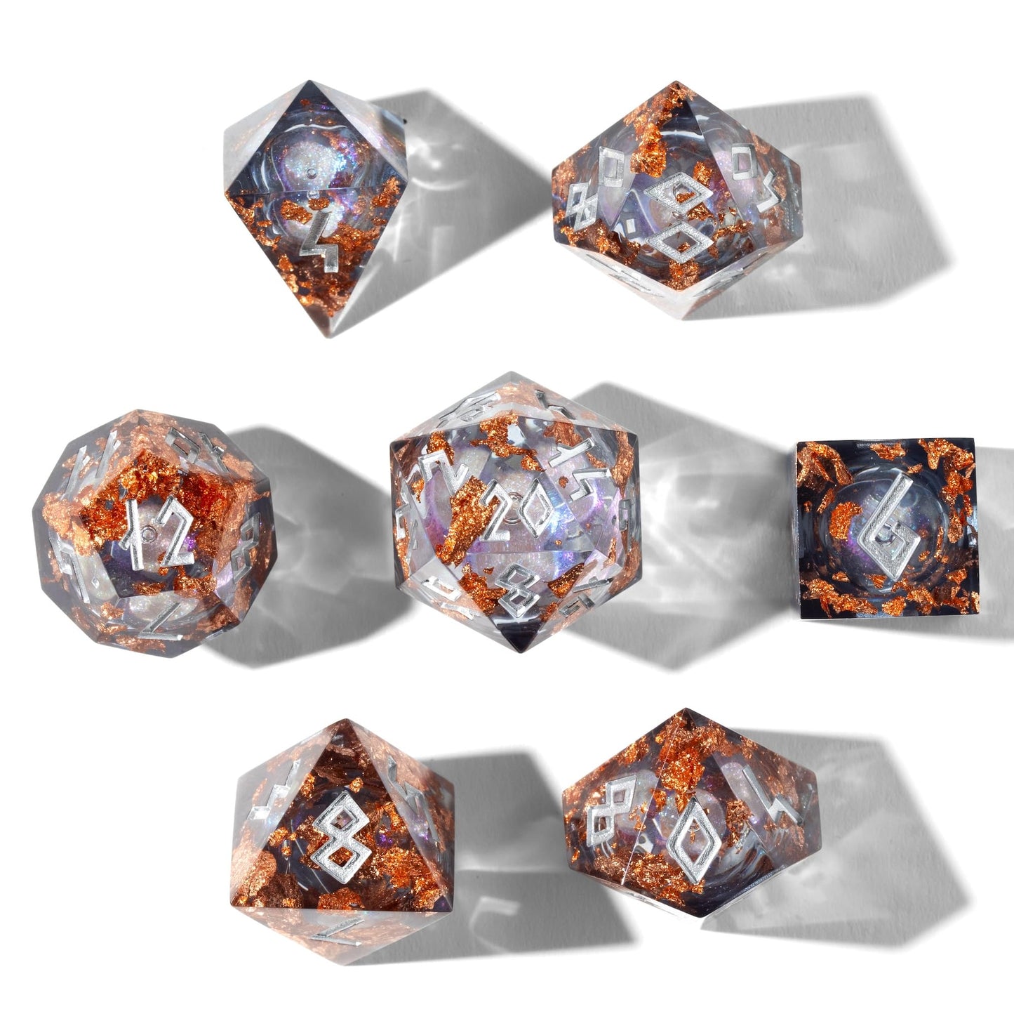 HEIMDALLR Liquid Core Dice Set with LED Display Case – 7-Piece Hand-Painted D&D Dice, Gilded Shadow