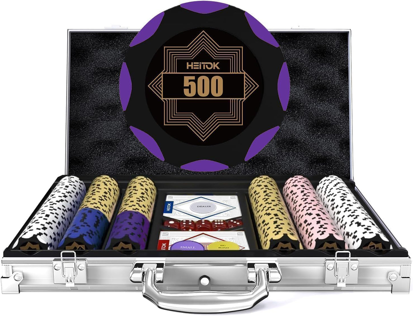 HEITOK 300-Piece Clay Poker Chip Set — 14g Heavyweight Casino-Grade Texas Holdem Kit with Aluminum Case
