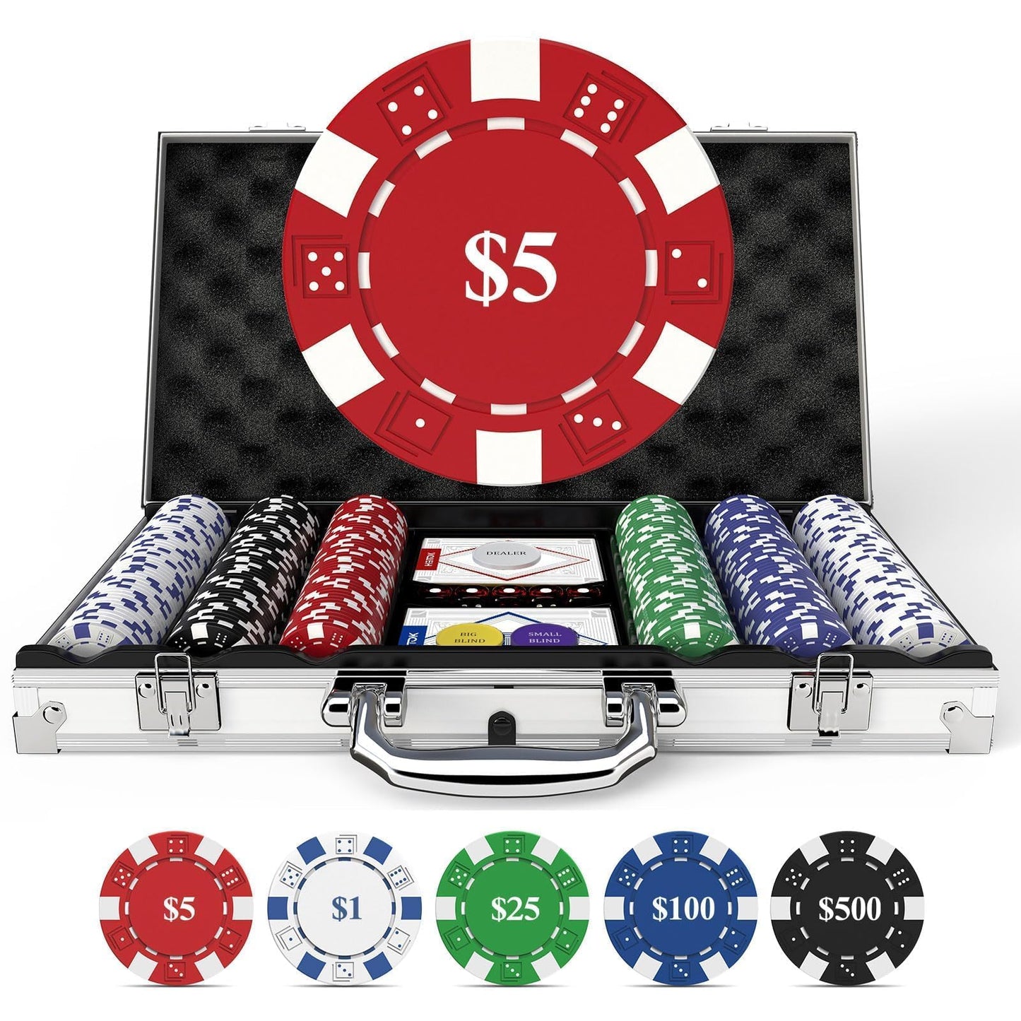 HEITOK 300-Piece Poker Chip Set – 11.5g Heavyweight Chips, Aluminum Case, Cards & Dice for Home Poker Night