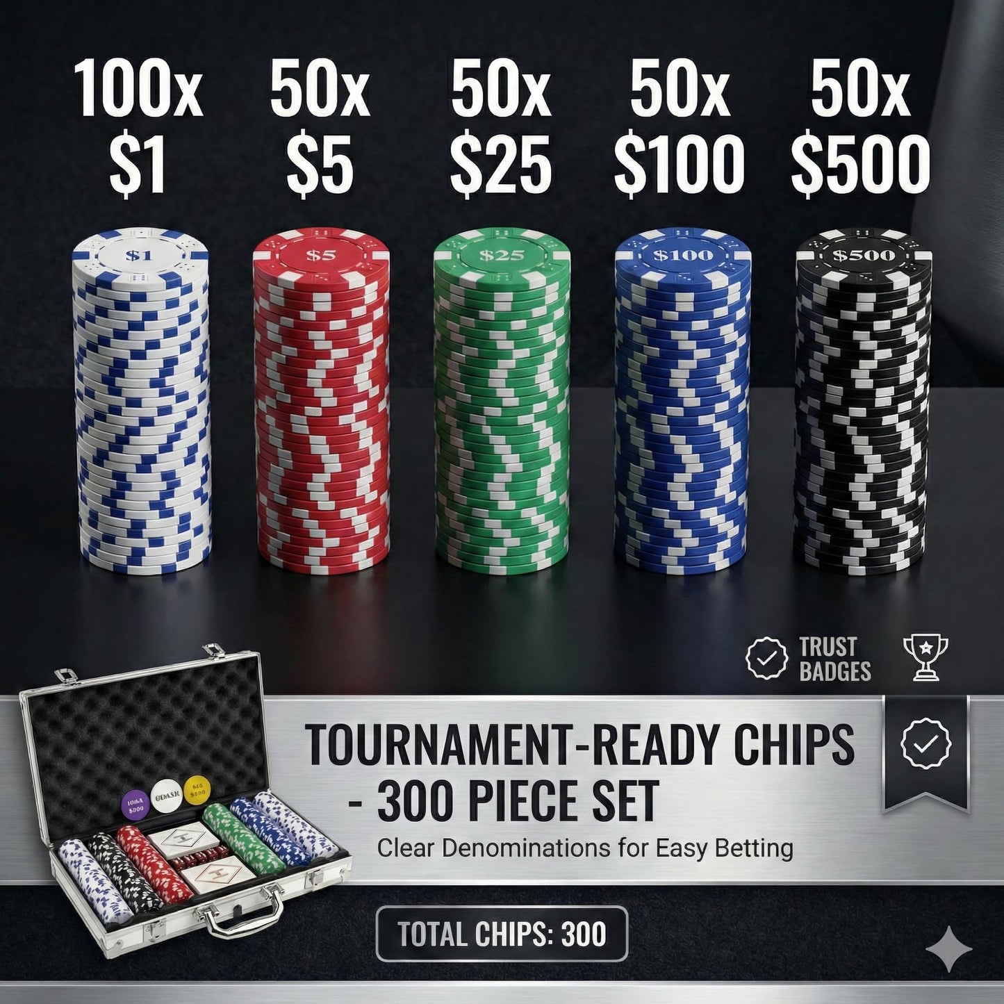 HEITOK 300-Piece Poker Chip Set – 11.5g Heavyweight Chips, Aluminum Case, Cards & Dice for Home Poker Night