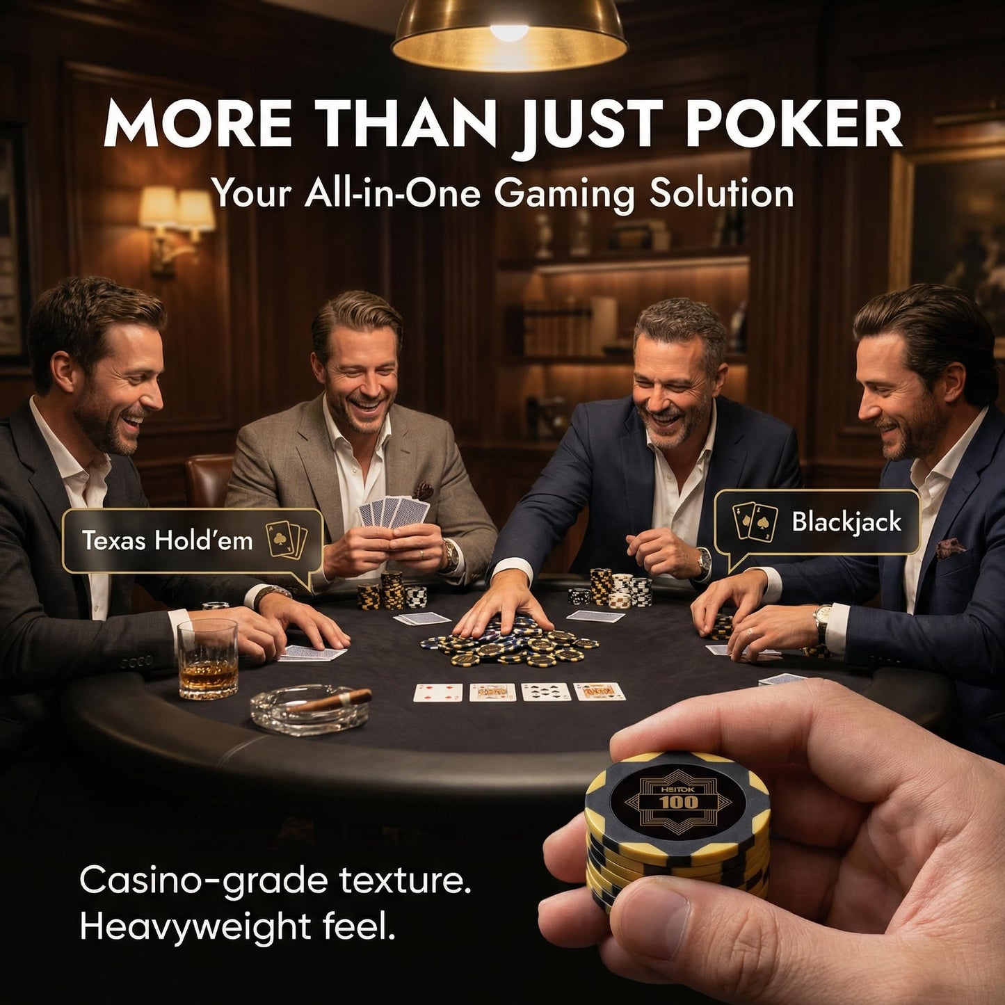 HEITOK 300-Piece Clay Poker Chip Set — 14g Heavyweight Casino-Grade Texas Holdem Kit with Aluminum Case