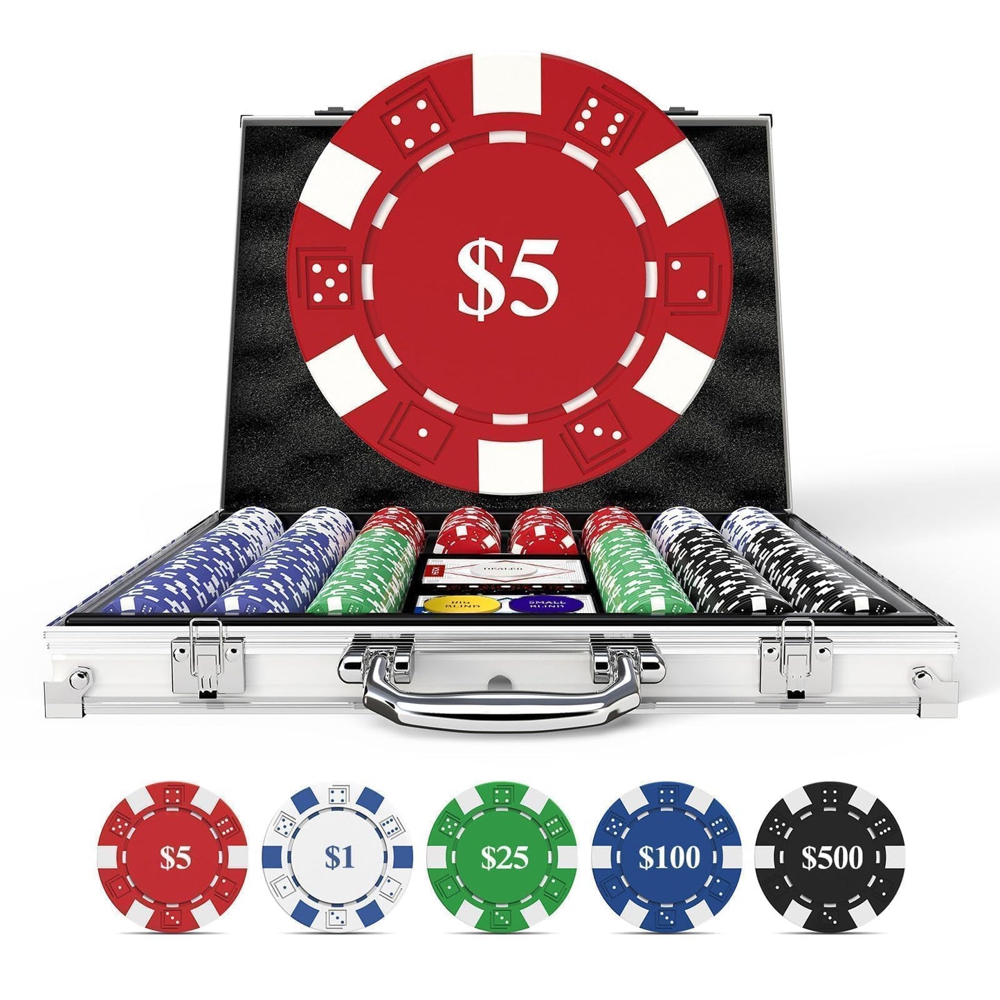 HEITOK Poker Chips Set 500pcs – Aluminum Case, Casino-Grade 11.5g Chips