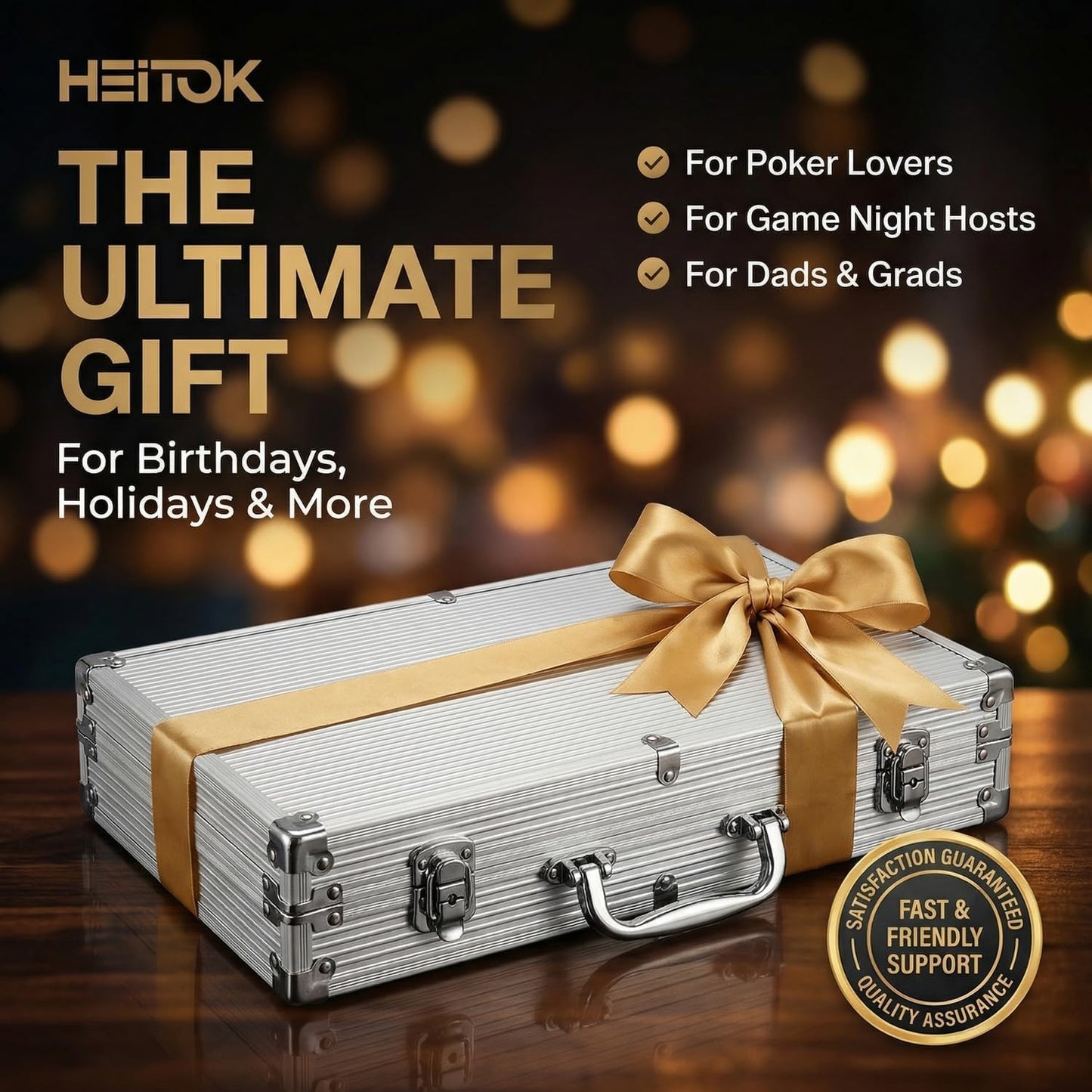 HEITOK 300-Piece Clay Poker Chip Set — 14g Heavyweight Casino-Grade Texas Holdem Kit with Aluminum Case