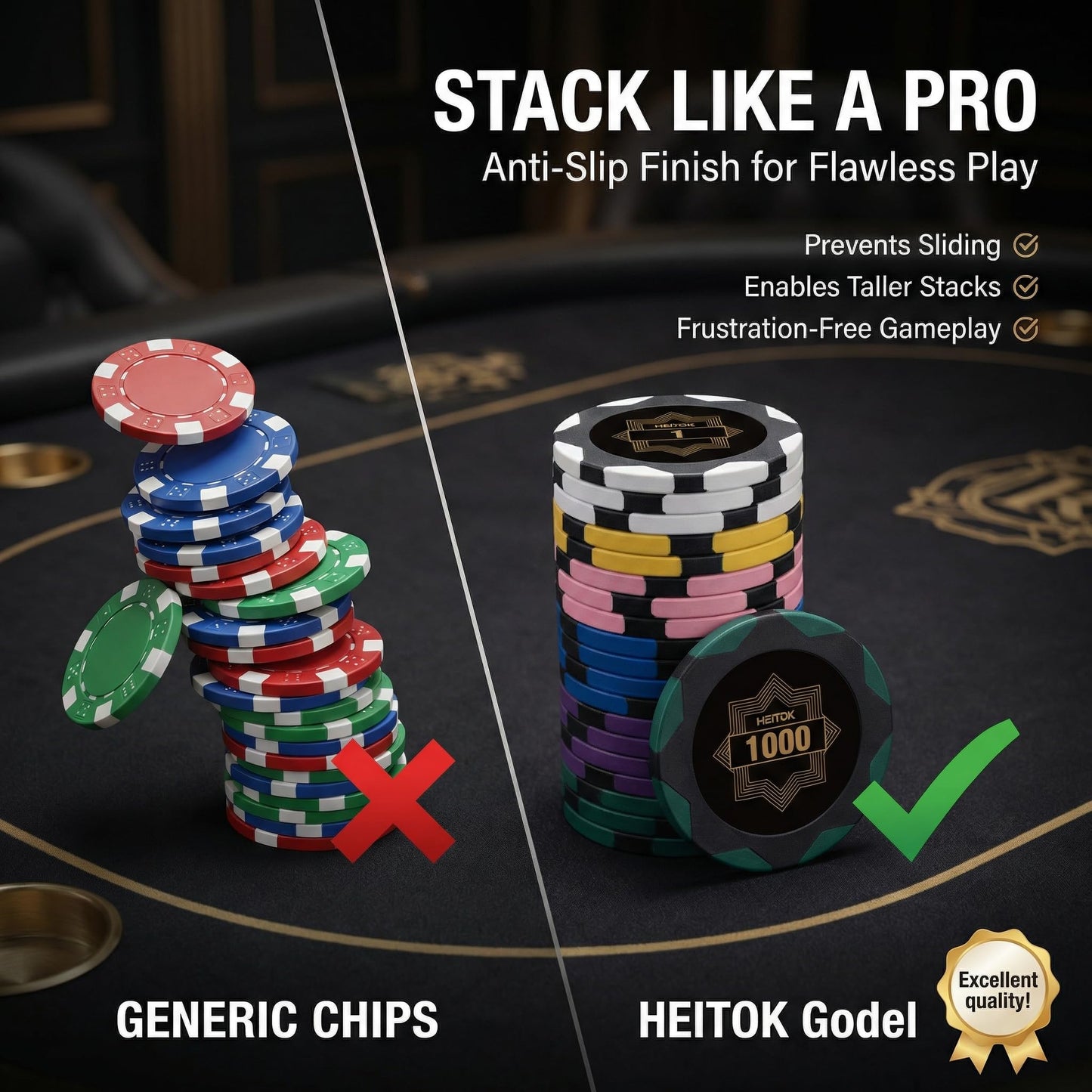 HEITOK 300-Piece Clay Poker Chip Set — 14g Heavyweight Casino-Grade Texas Holdem Kit with Aluminum Case