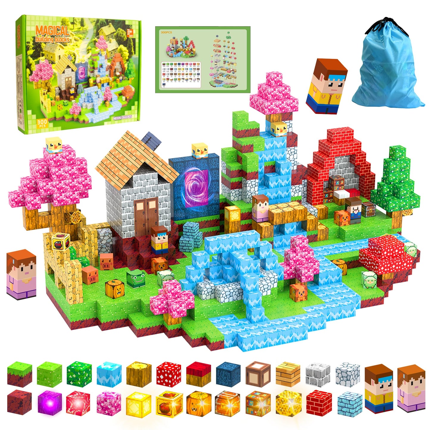 HEJIHUI 300 PCS Magnetic Blocks with Light Up – Educational Magnetic Building Set for Kids 3+