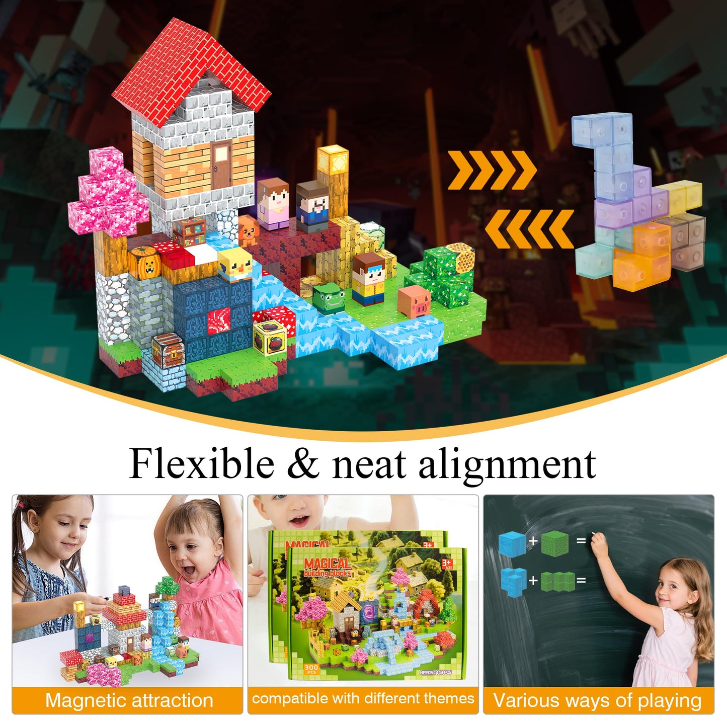 HEJIHUI 300 PCS Magnetic Blocks with Light Up – Educational Magnetic Building Set for Kids 3+
