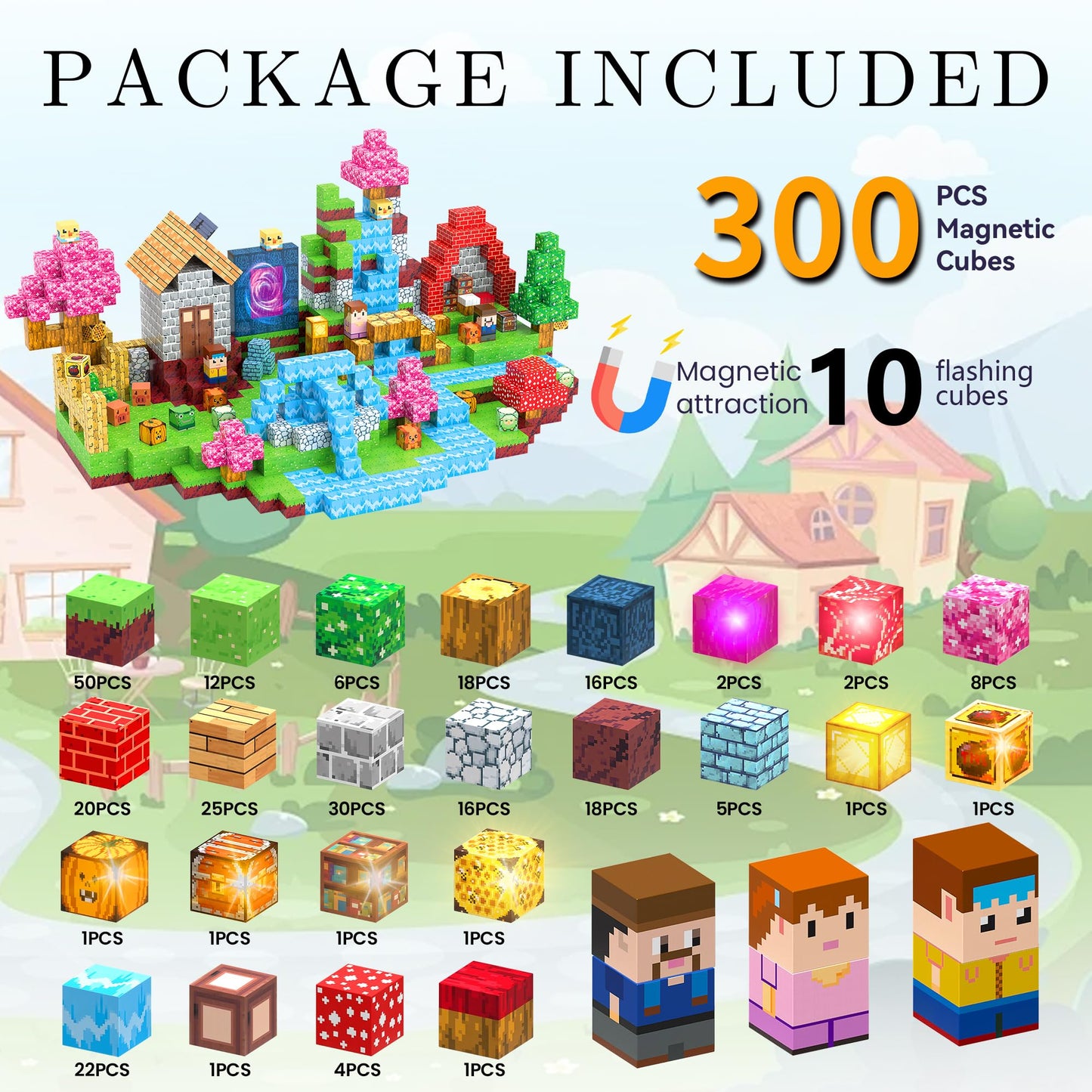 HEJIHUI 300 PCS Magnetic Blocks with Light Up – Educational Magnetic Building Set for Kids 3+
