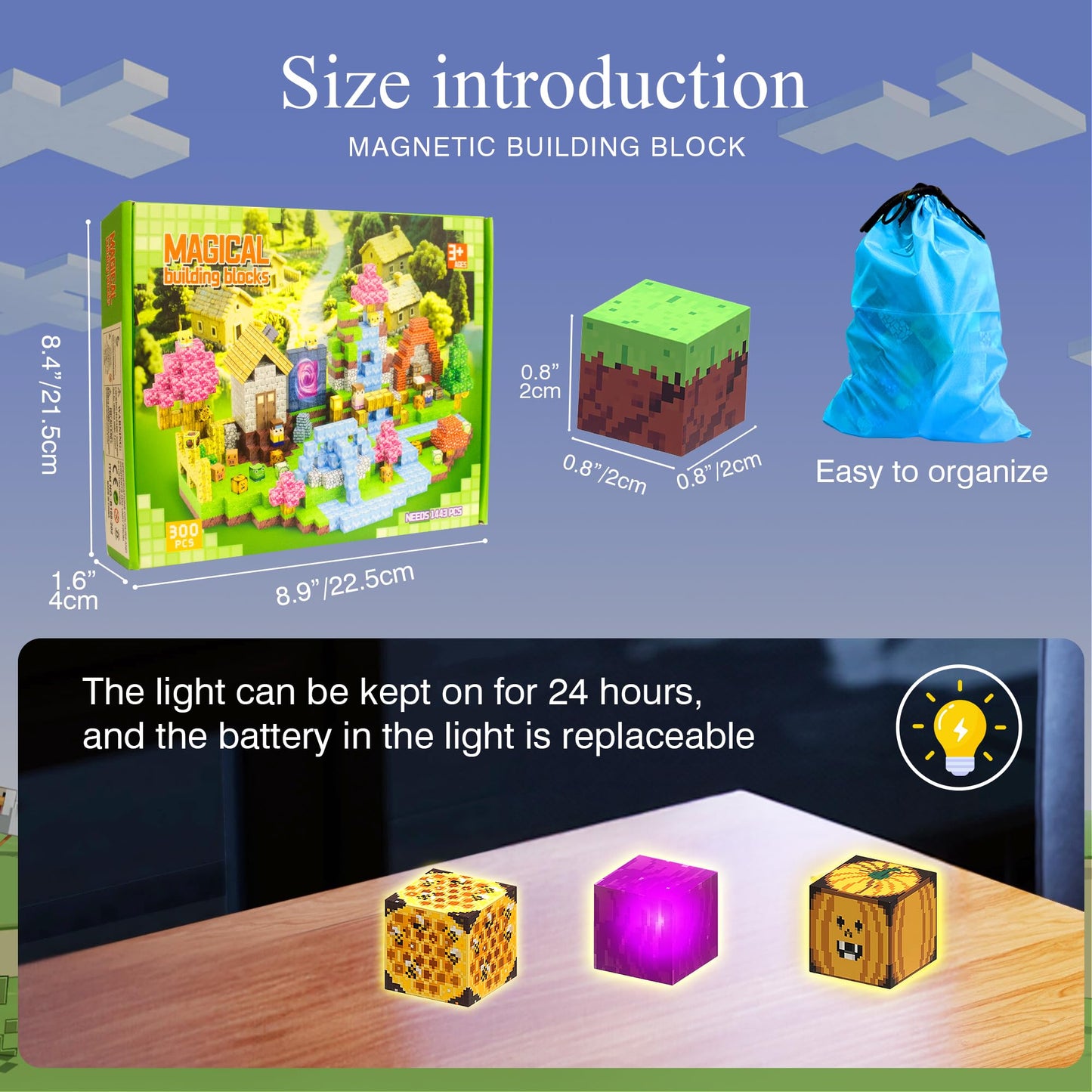 HEJIHUI 300 PCS Magnetic Blocks with Light Up – Educational Magnetic Building Set for Kids 3+