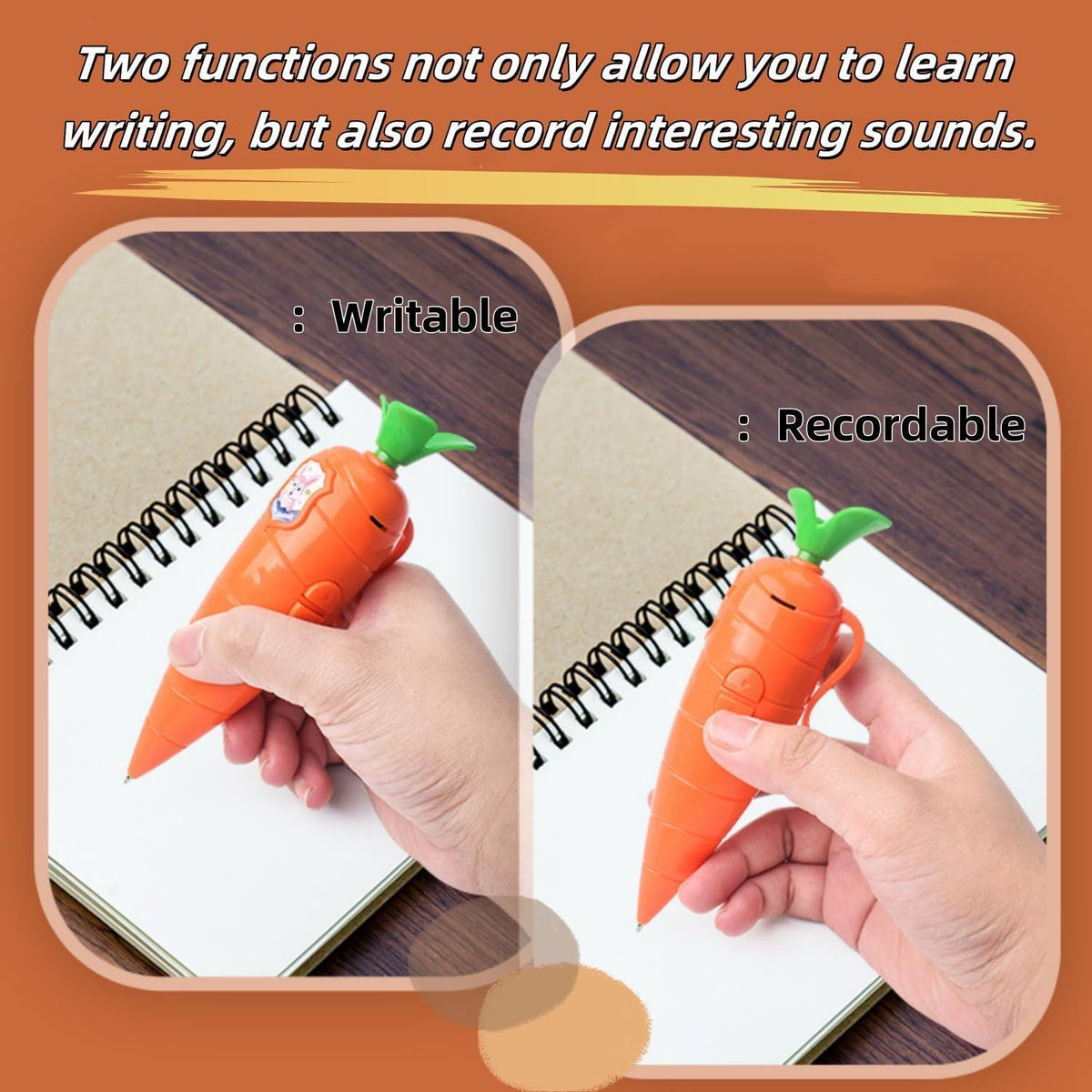 Hekisace Kids Carrot Recorder Pen — Write, Record & Playback (20s)