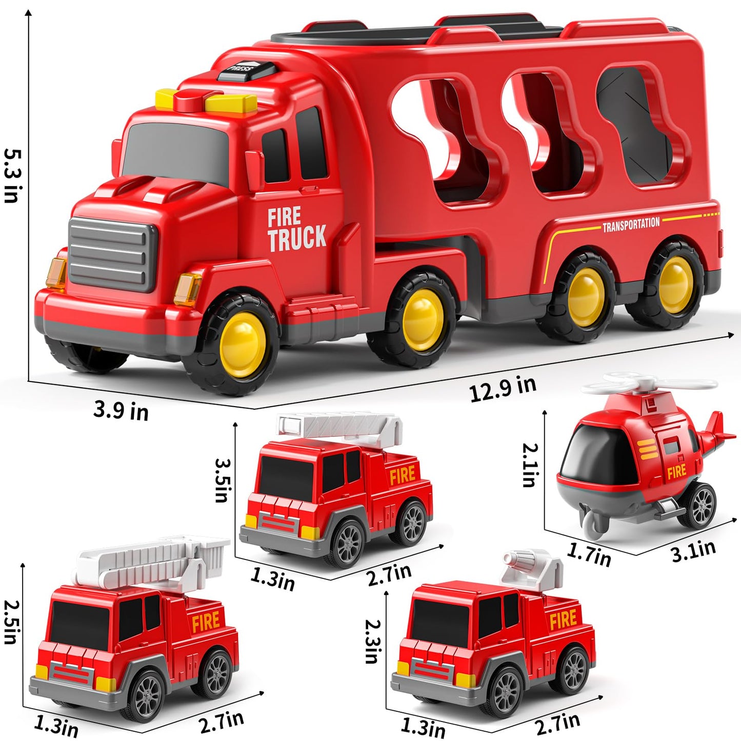 JUKUDAHU 5-in-1 Fire Carrier Truck Toy Set for Kids 3-9