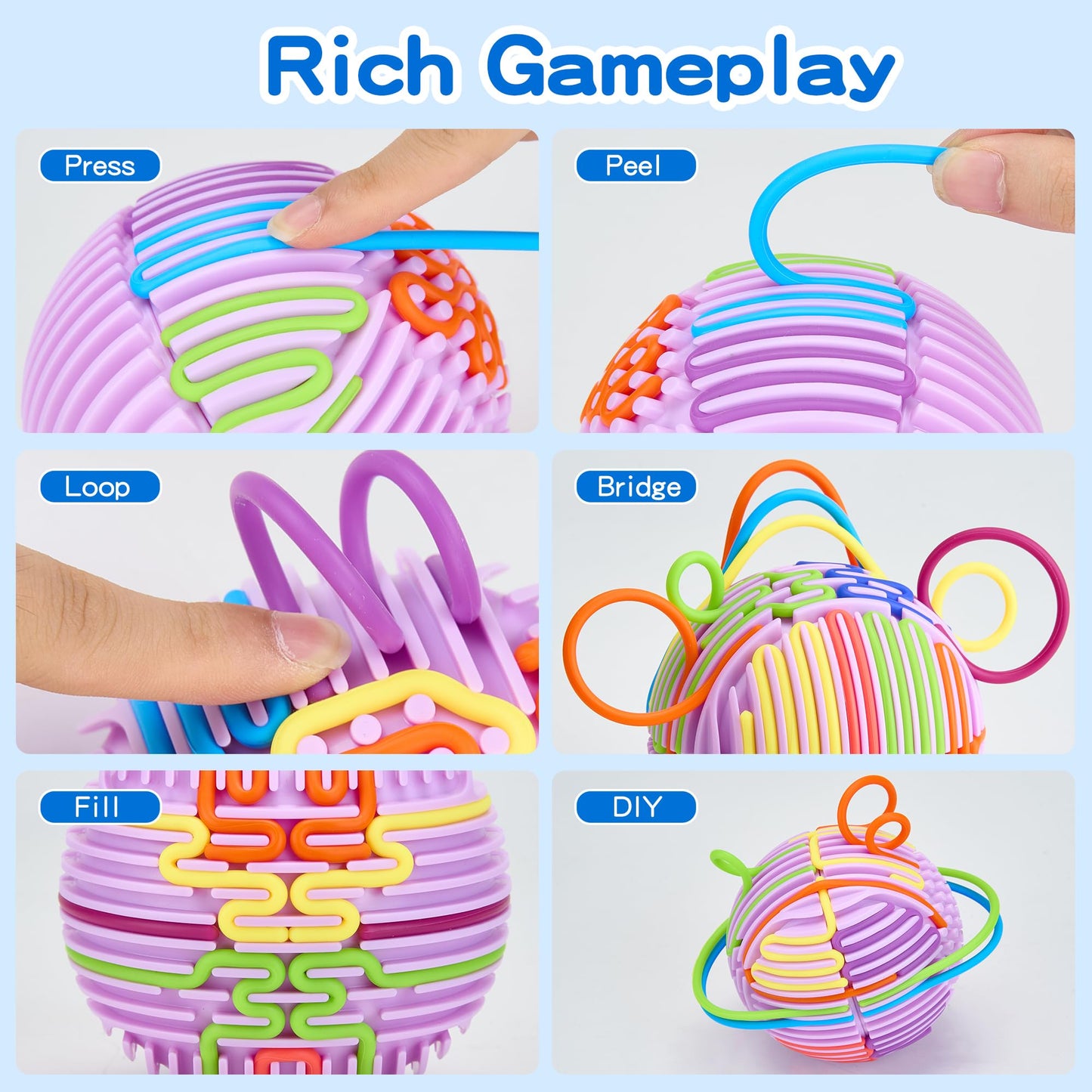 HELLO PAPAYA 24Strings Sensory Fidget Ball – Calming, Focus, Travel Toy for Autism & ADHD