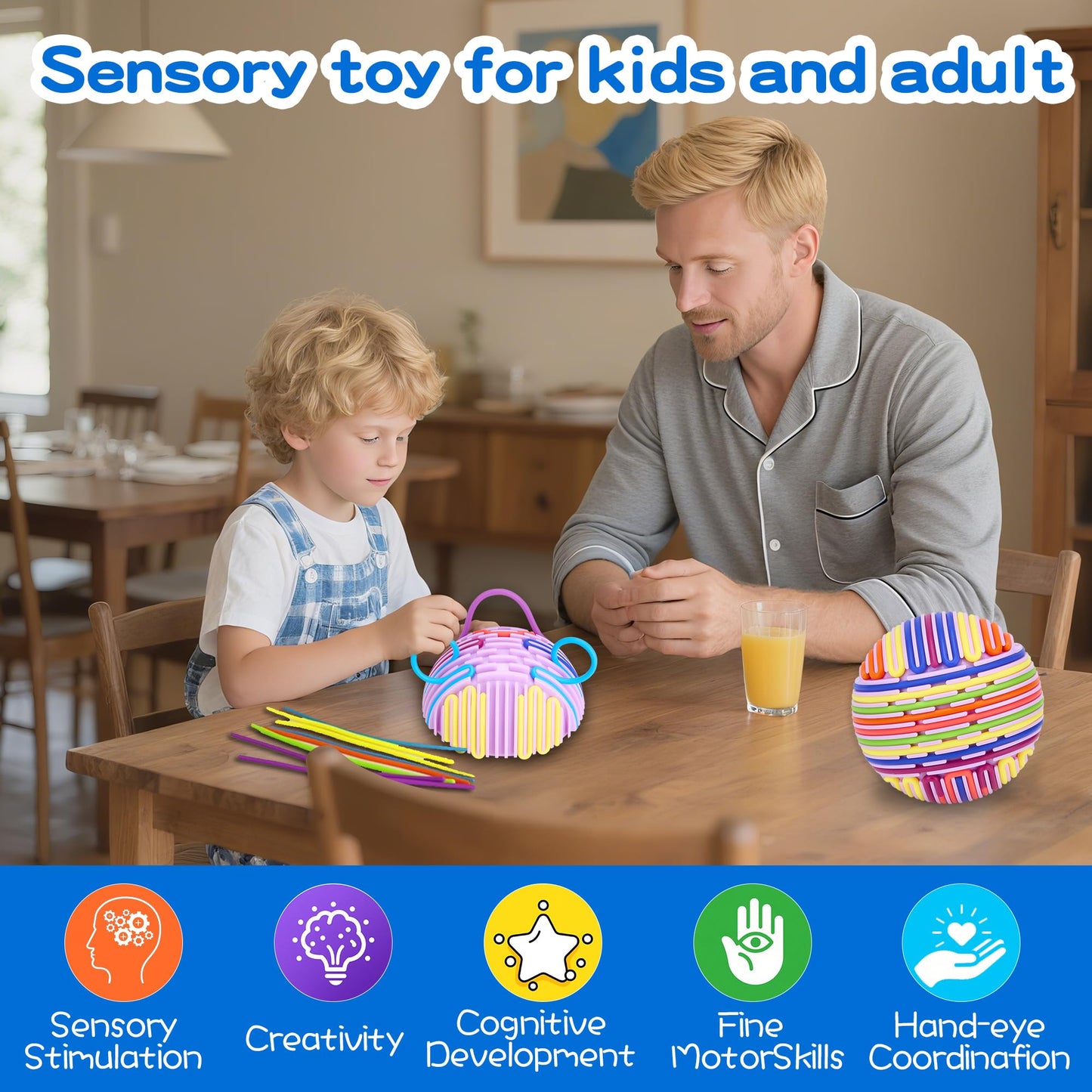 HELLO PAPAYA 24Strings Sensory Fidget Ball – Calming, Focus, Travel Toy for Autism & ADHD