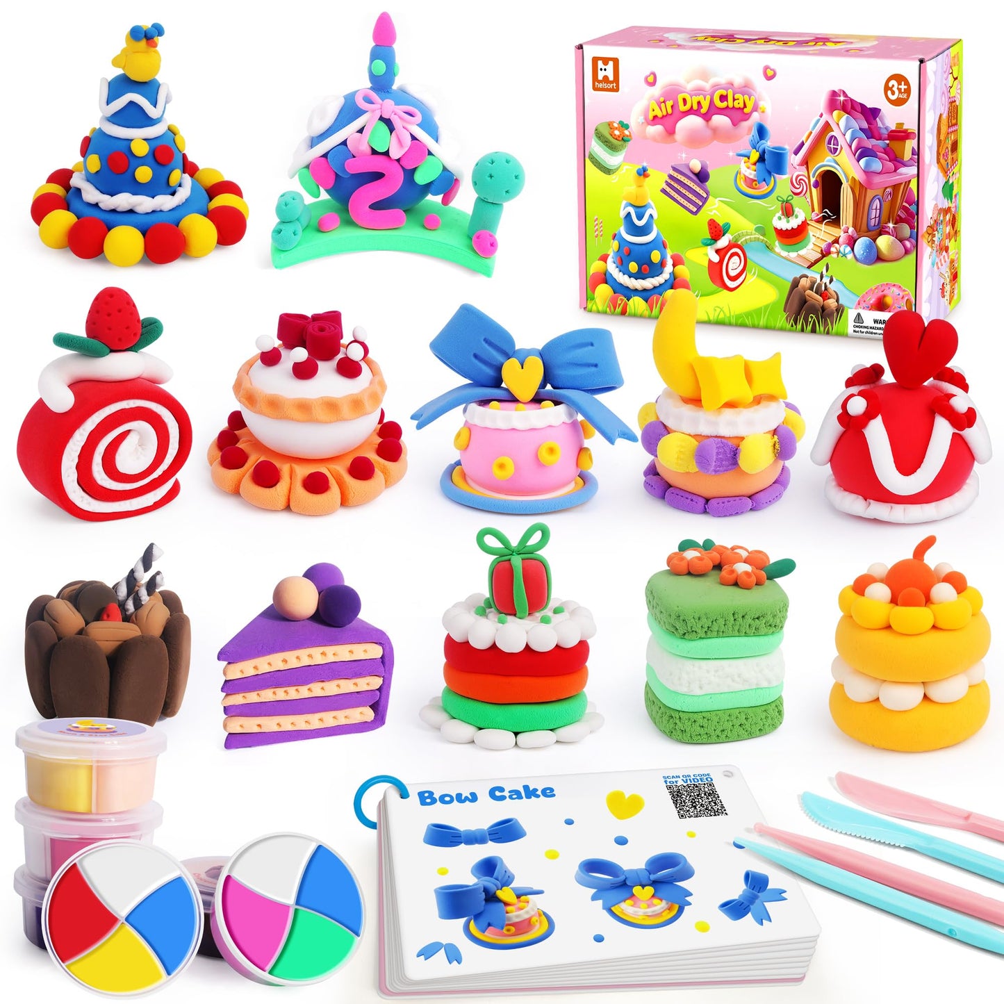 Helsort Air Dry Clay Kit for Kids – 12 Cake-Theme Boxes, 8 Tools, Safe & Non-Toxic