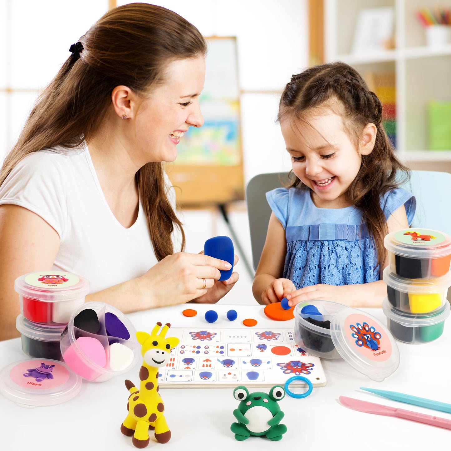 Helsort Air Dry Clay Kit for Kids — 12 Animal Models, Tutorial Cards & 8 Sculpting Tools