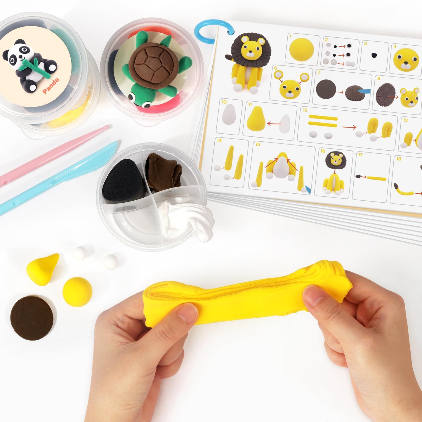 Helsort Air Dry Clay Kit for Kids — 12 Animal Models, Tutorial Cards & 8 Sculpting Tools