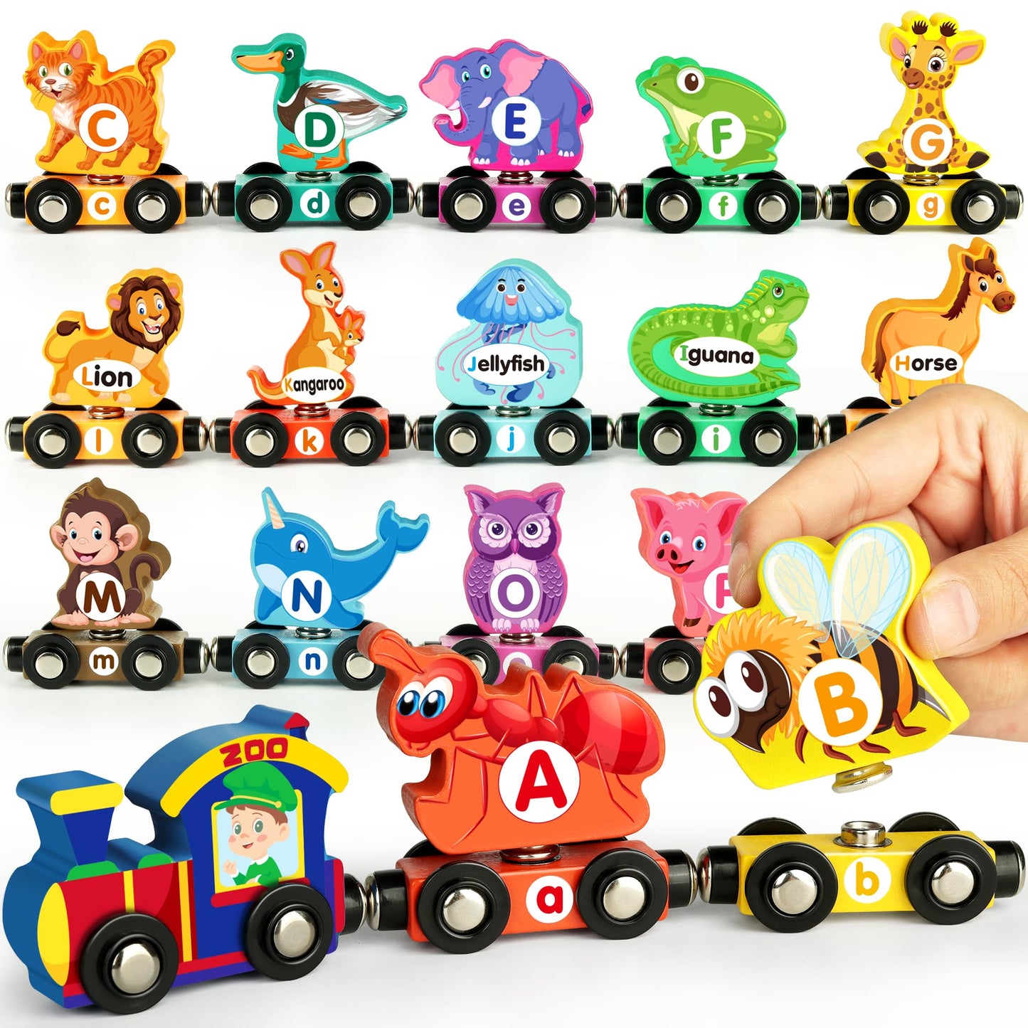 Helsort Wooden Alphabet Train Set for Toddlers — Magnetic ABC Train & Animal-Themed STEM Toy