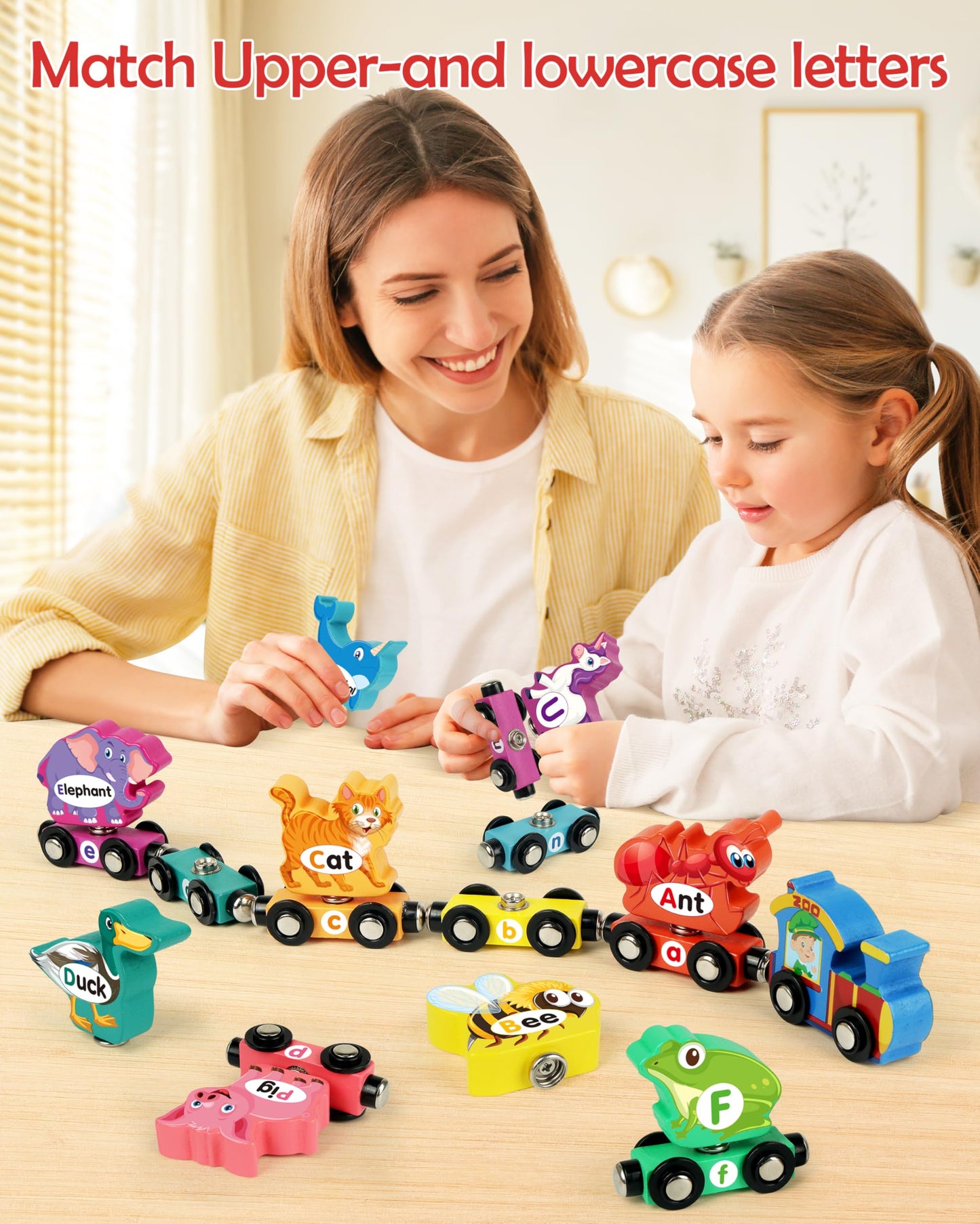 Helsort Wooden Alphabet Train Set for Toddlers — Magnetic ABC Train & Animal-Themed STEM Toy