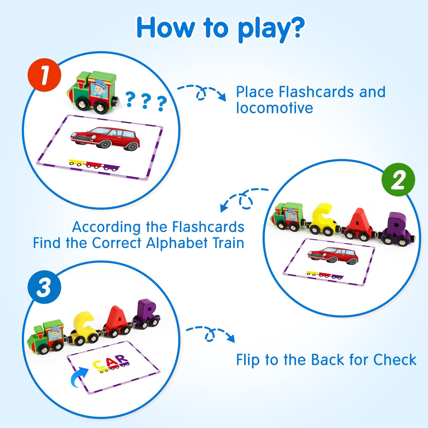 Helsort 27-Piece Magnetic Wooden Alphabet Train Set with 42 Flash Cards