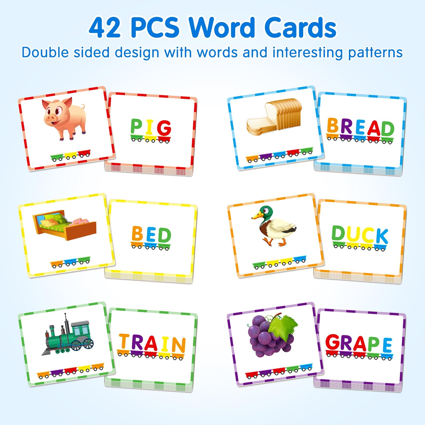 Helsort 27-Piece Magnetic Wooden Alphabet Train Set with 42 Flash Cards