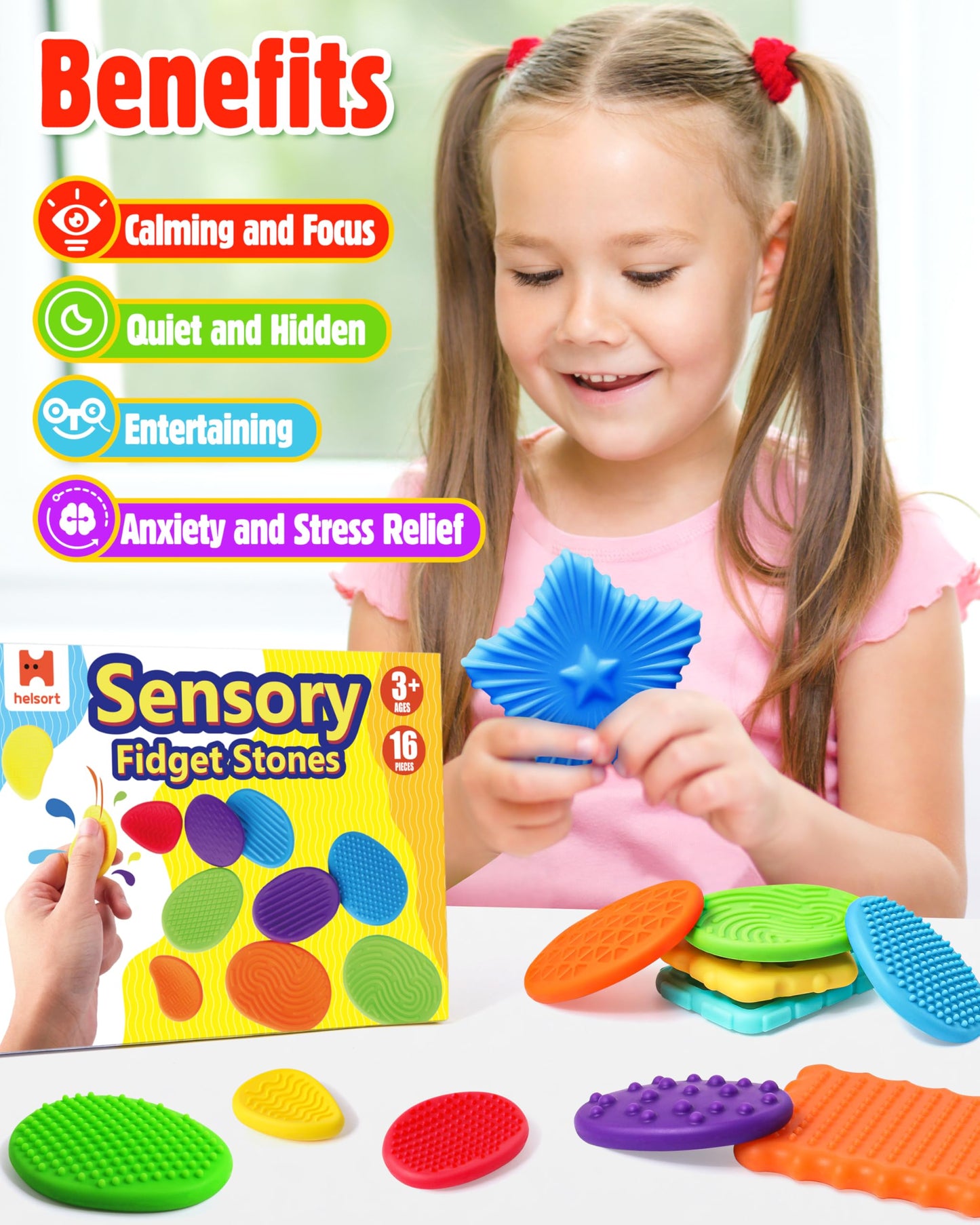 Helsort 16-Pack Textured Worry Stones – Sensory Fidget Toys for Anxiety Relief & Focus