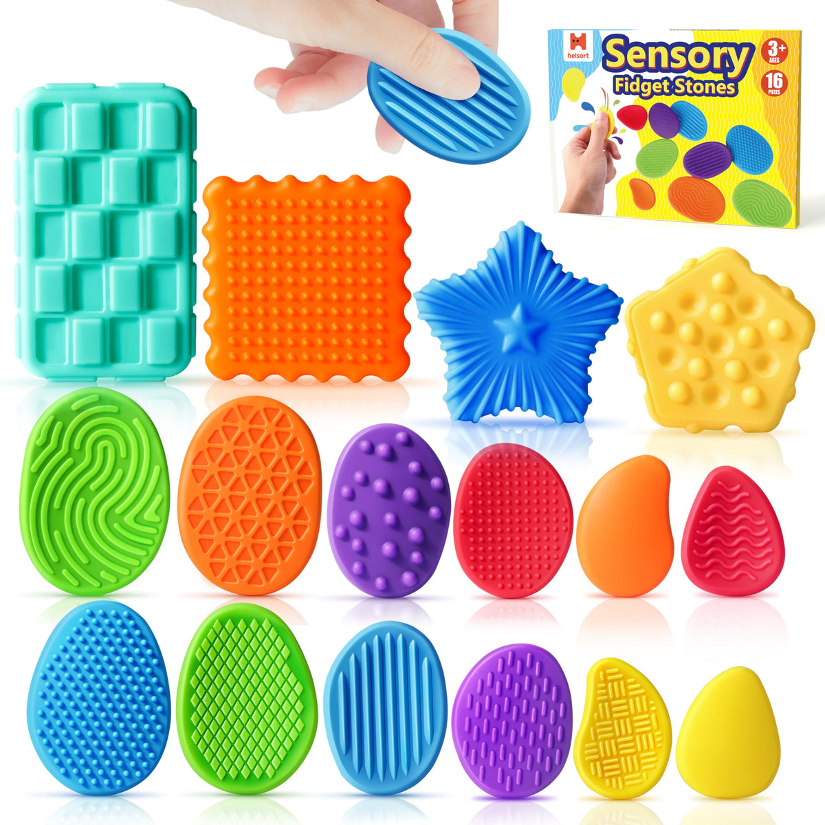 Helsort 16-Pack Textured Worry Stones – Sensory Fidget Toys for Anxiety Relief & Focus