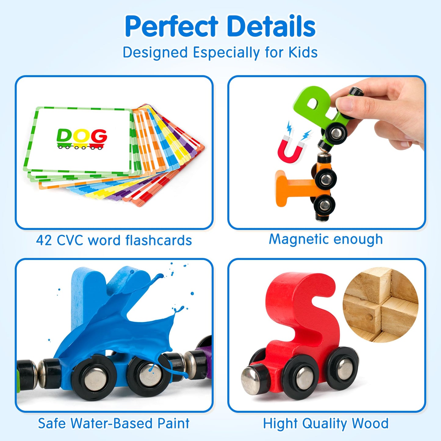 Helsort 27-Piece Magnetic Wooden Alphabet Train Set with 42 Flash Cards