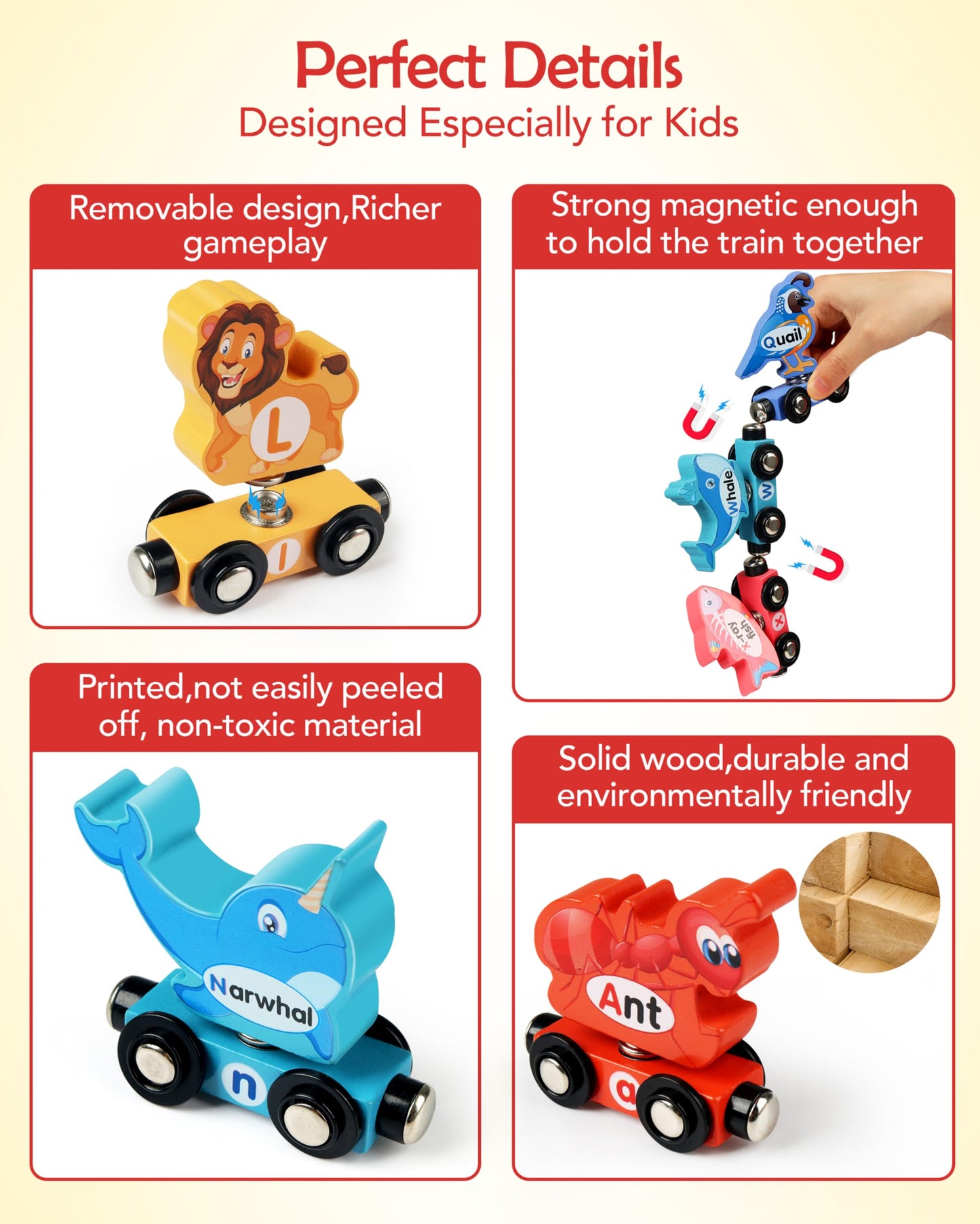 Helsort Wooden Alphabet Train Set for Toddlers — Magnetic ABC Train & Animal-Themed STEM Toy