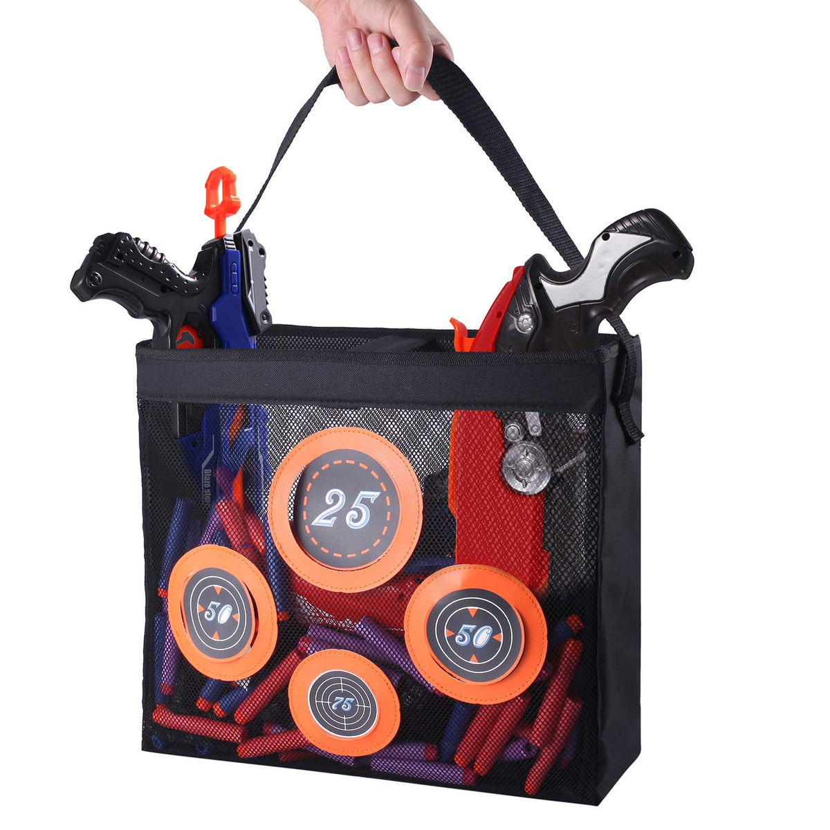 Hely Cancy Portable Shooting Practice Target & Darts Storage Mesh Bag – Nerf Darts Compatible for Kids 6+