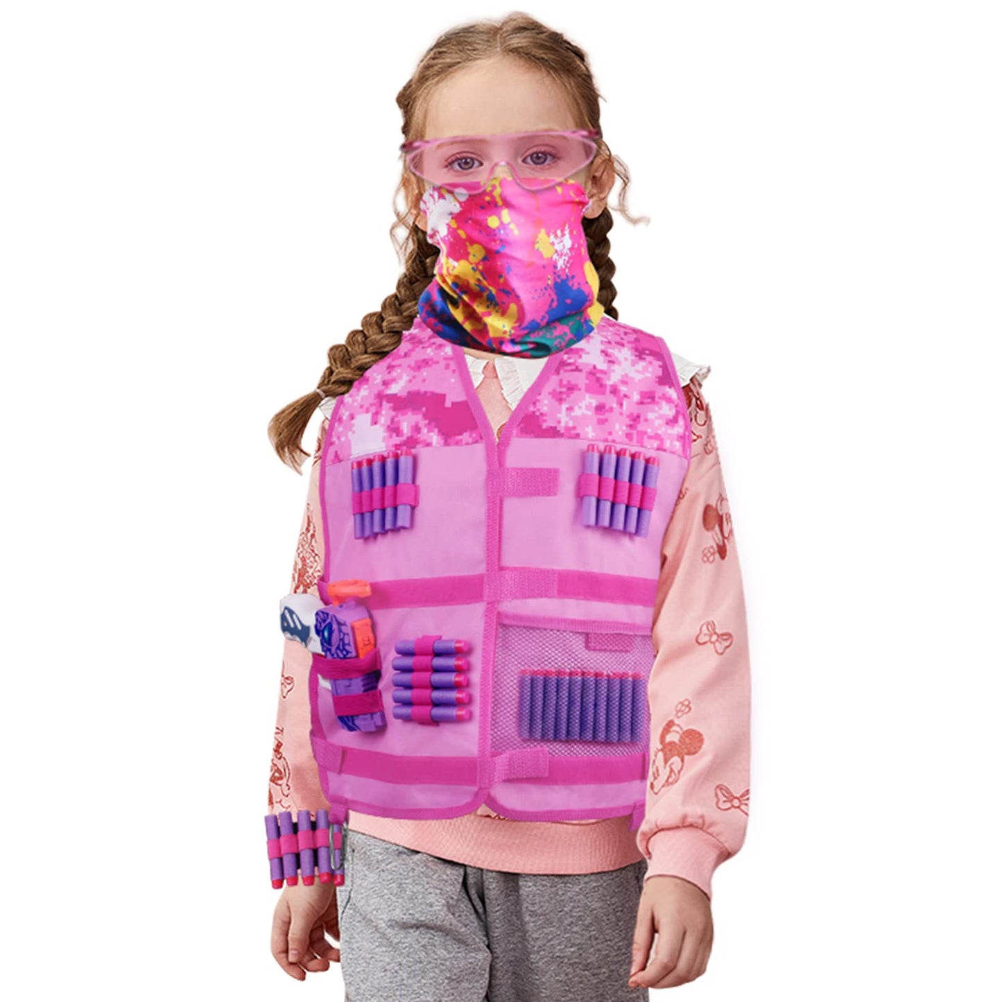Hely Cancy Girls Tactical Vest Kit with Blaster – Pink Kids Vest for Nerf Rebelle Play