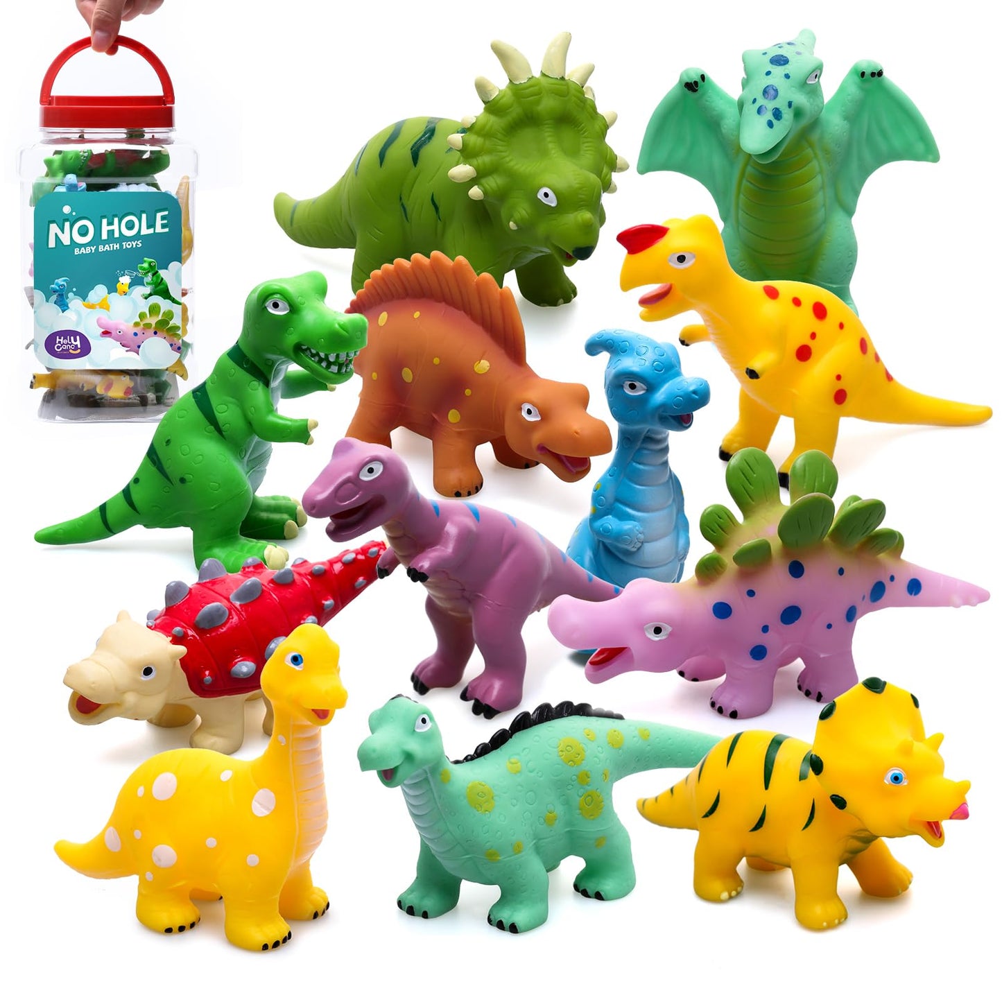 Hely Cancy Dinosaur Bath Toys for Toddlers – No-Hole Sealess 12-Pack for Tub, Pool, Shower
