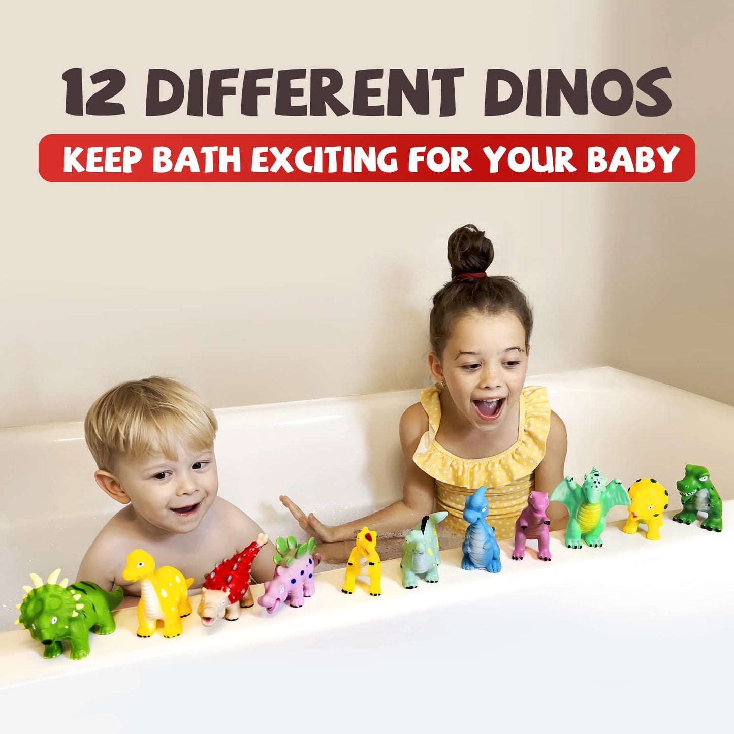 Hely Cancy Dinosaur Bath Toys for Toddlers – No-Hole Sealess 12-Pack for Tub, Pool, Shower