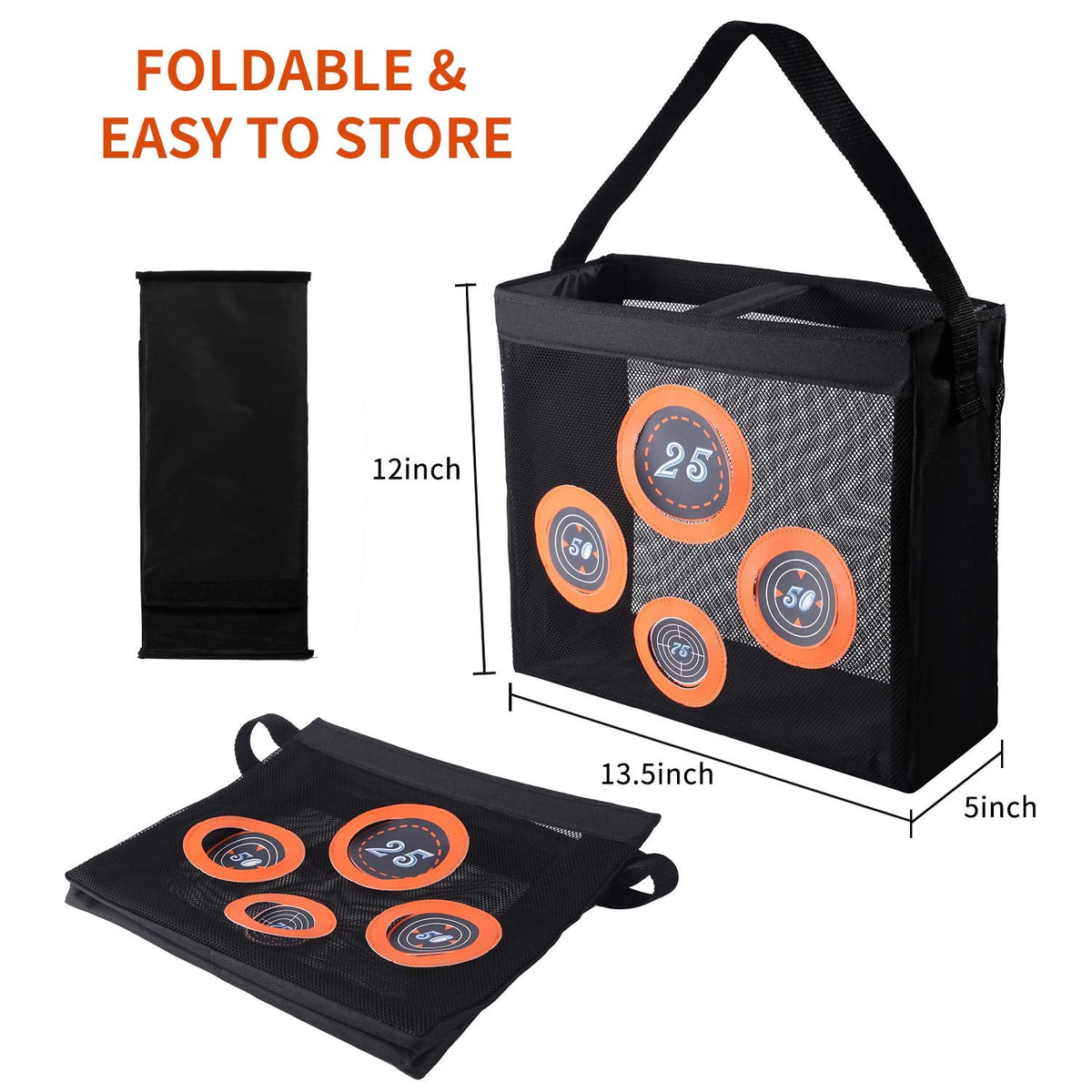 Hely Cancy Portable Shooting Practice Target & Darts Storage Mesh Bag – Nerf Darts Compatible for Kids 6+