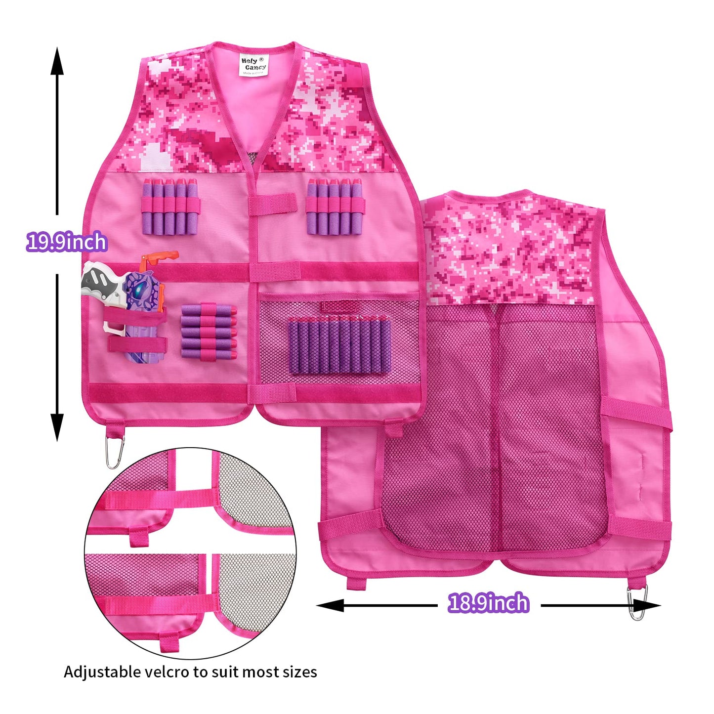 Hely Cancy Girls Tactical Vest Kit with Blaster – Pink Kids Vest for Nerf Rebelle Play