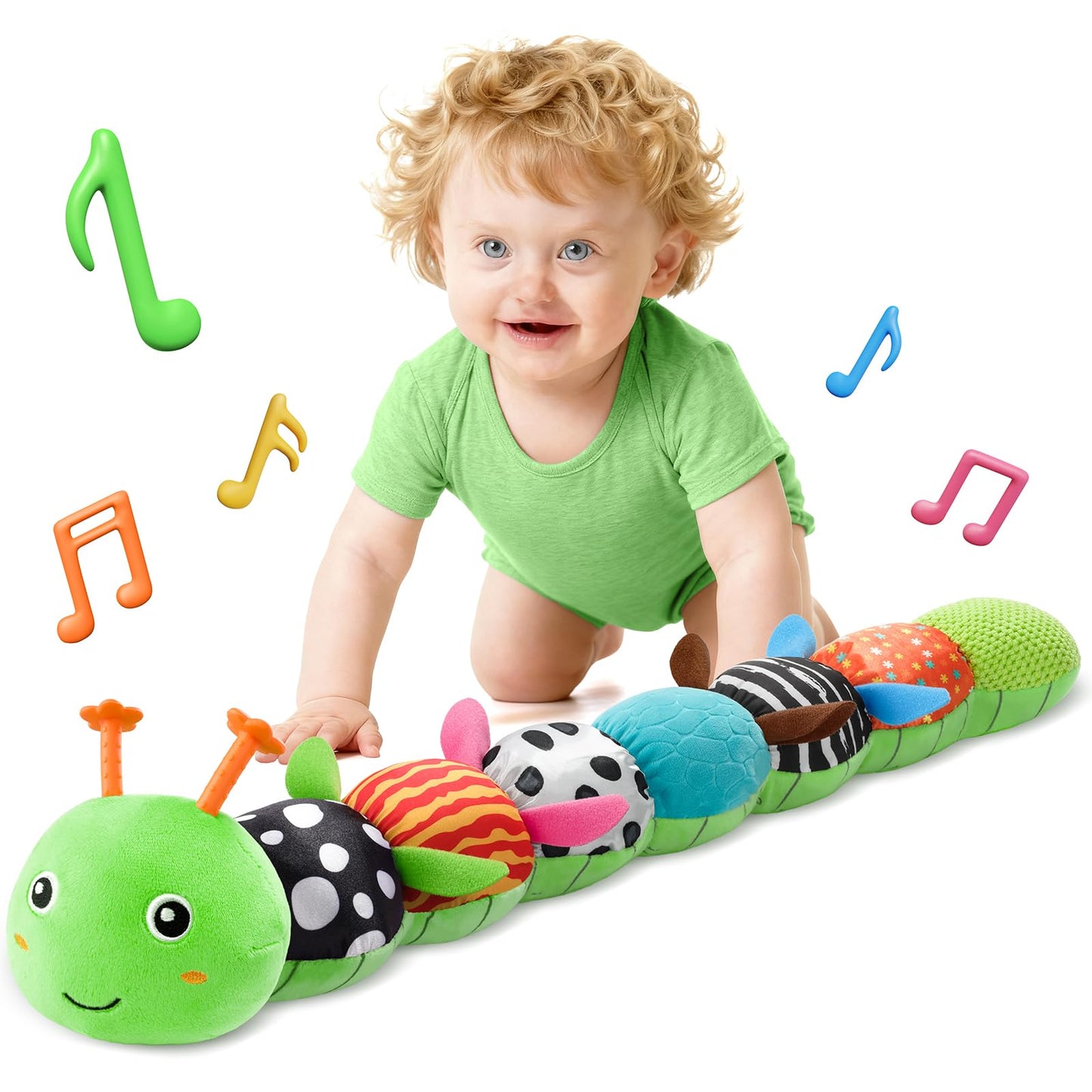HEMRLY Baby Gifts: Musical Caterpillar Plush Toy for 0-12 Months | Teether, Rattle & Sensory Play