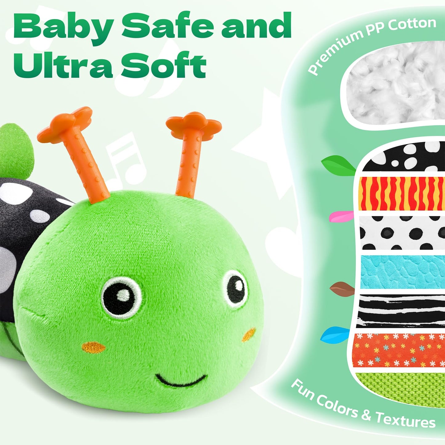 HEMRLY Baby Gifts: Musical Caterpillar Plush Toy for 0-12 Months | Teether, Rattle & Sensory Play