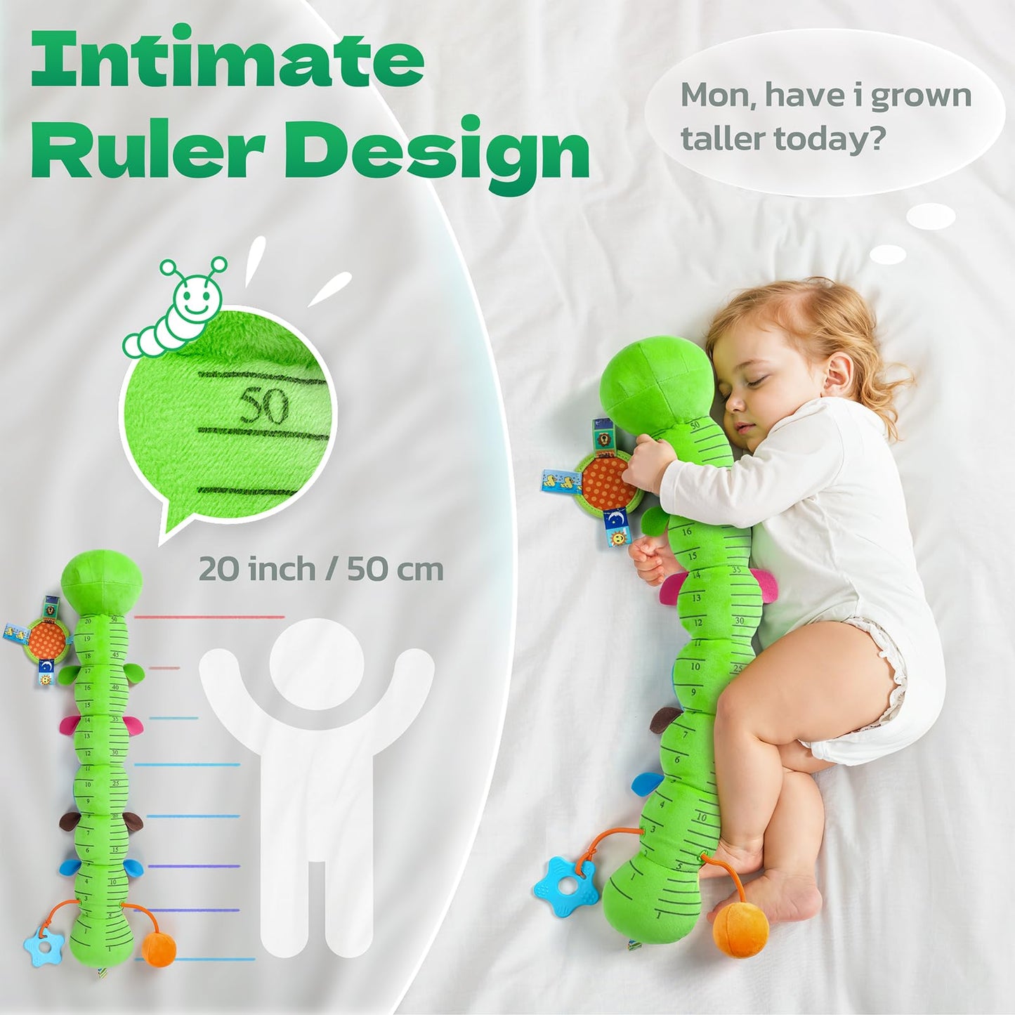 HEMRLY Baby Sensory Caterpillar Toy (Winged Green) 0-6 Months – Musical Plush, Teether & Mirror