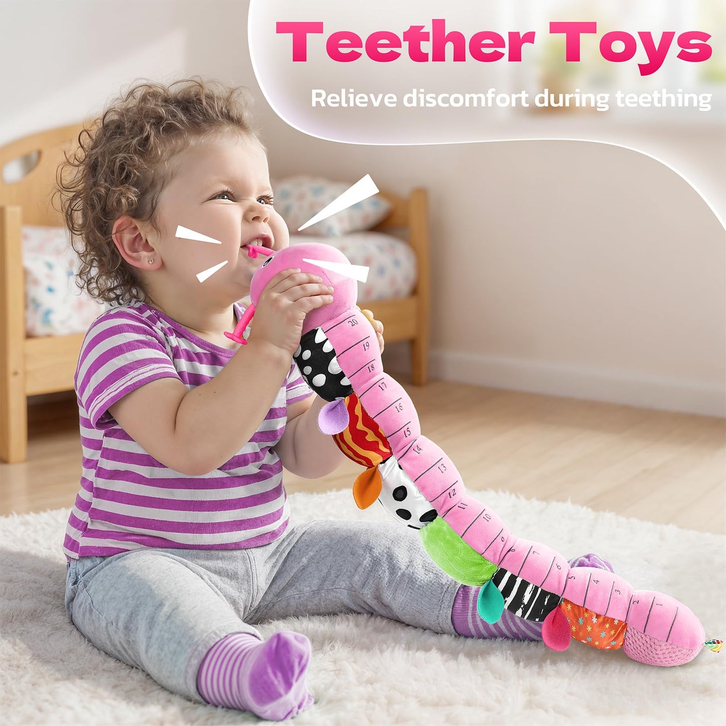 HEMRLY Musical Caterpillar Baby Toy – Sensory Plush Rattle & Teether for 0–12 Months