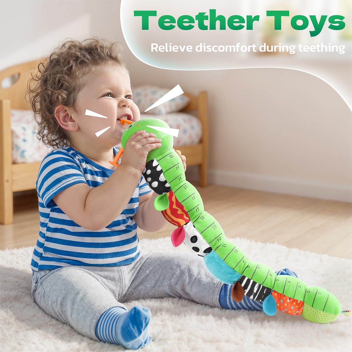 HEMRLY Baby Gifts: Musical Caterpillar Plush Toy for 0-12 Months | Teether, Rattle & Sensory Play