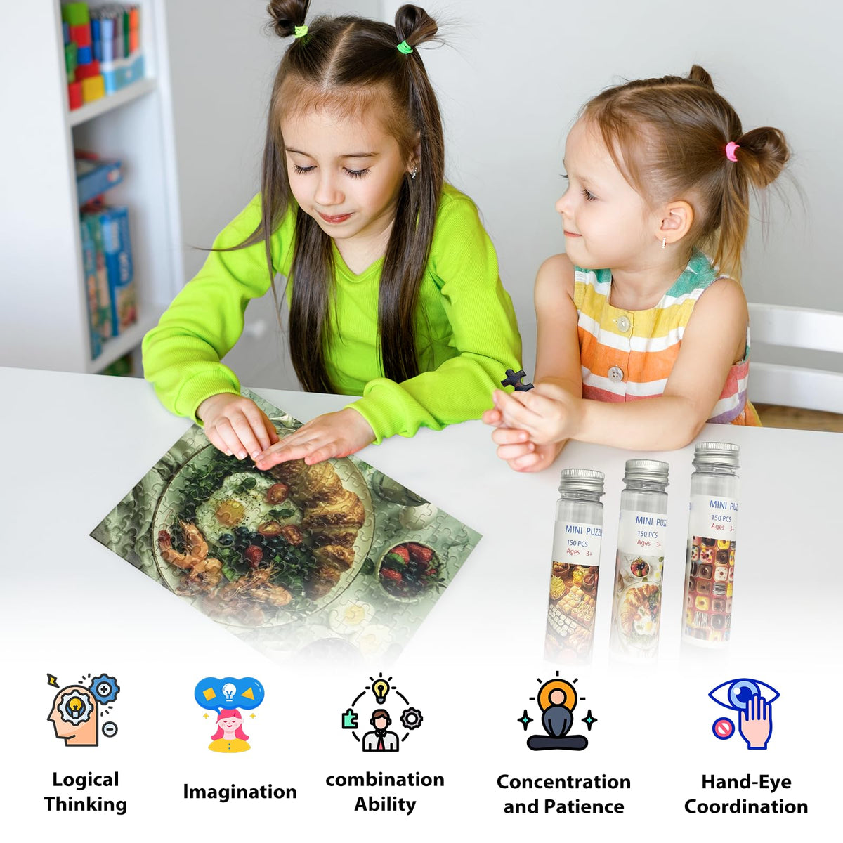 HENGCHI 150-Piece Mini Jigsaw Puzzles – 3-Pack Food Series, 6x4 Inches