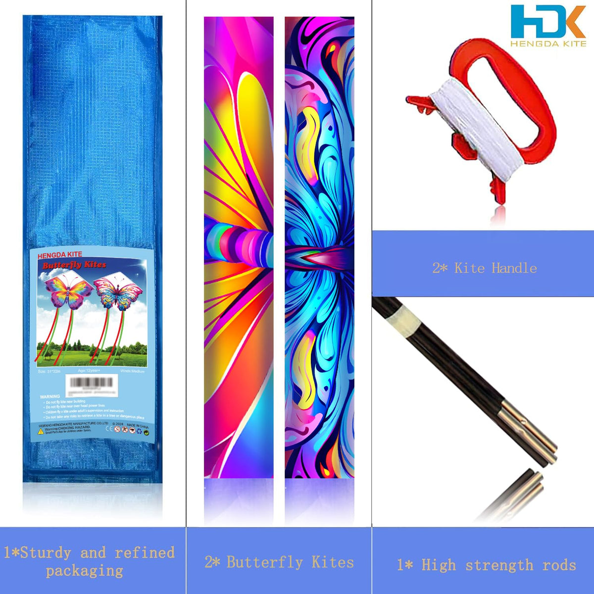 HENGDA KITE 2-Pack Butterfly Kite – Easy to Fly for All Ages, High-Definition Artwork (31x22)
