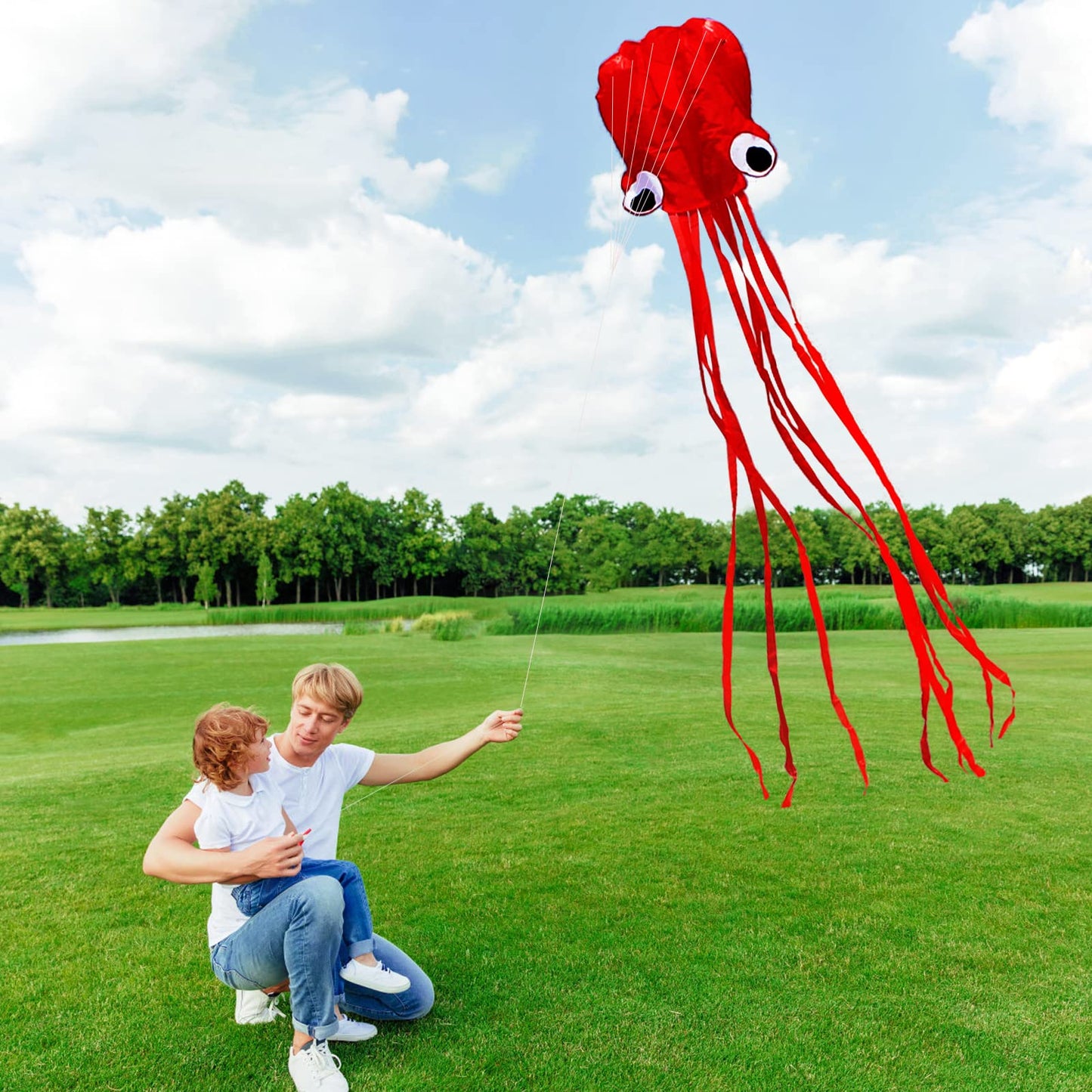 HENGDA KITE Octopus Flyer — 31-Inch Wide Kite with Long Colorful Tail for Kids