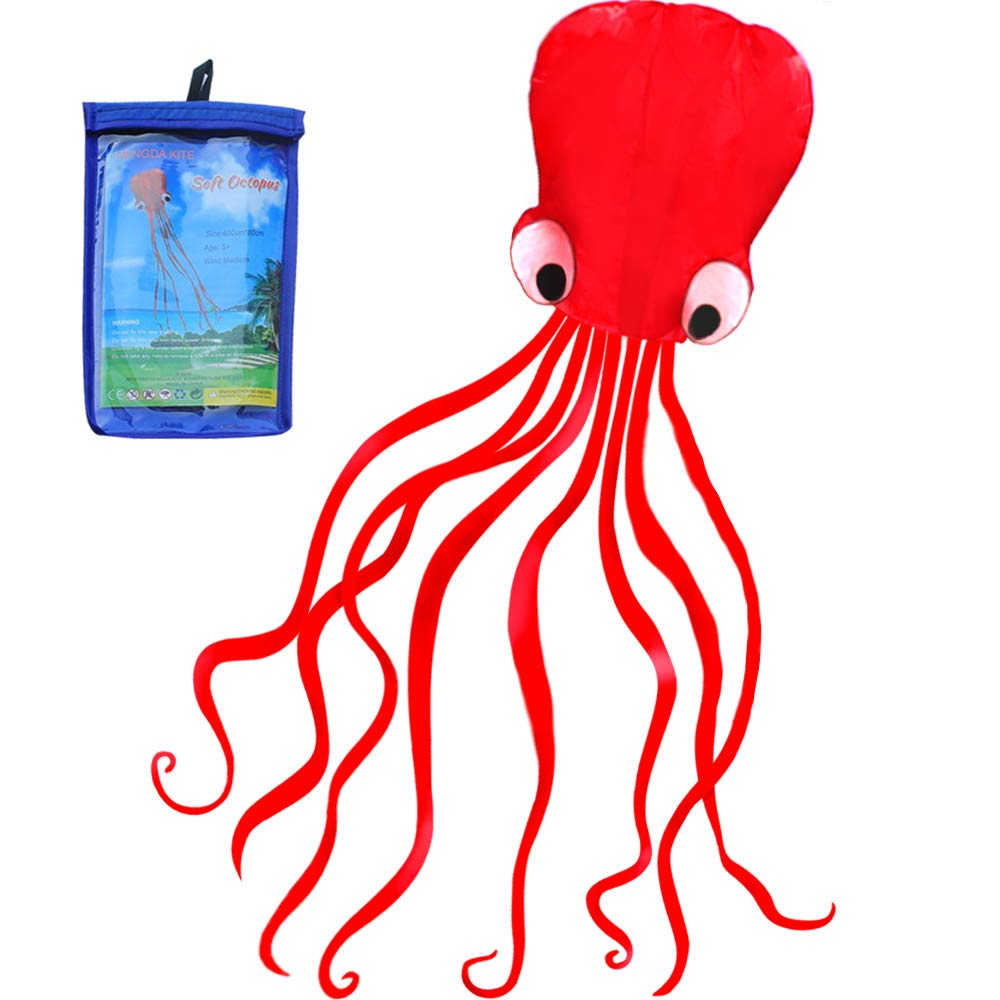 HENGDA KITE Octopus Flyer — 31-Inch Wide Kite with Long Colorful Tail for Kids