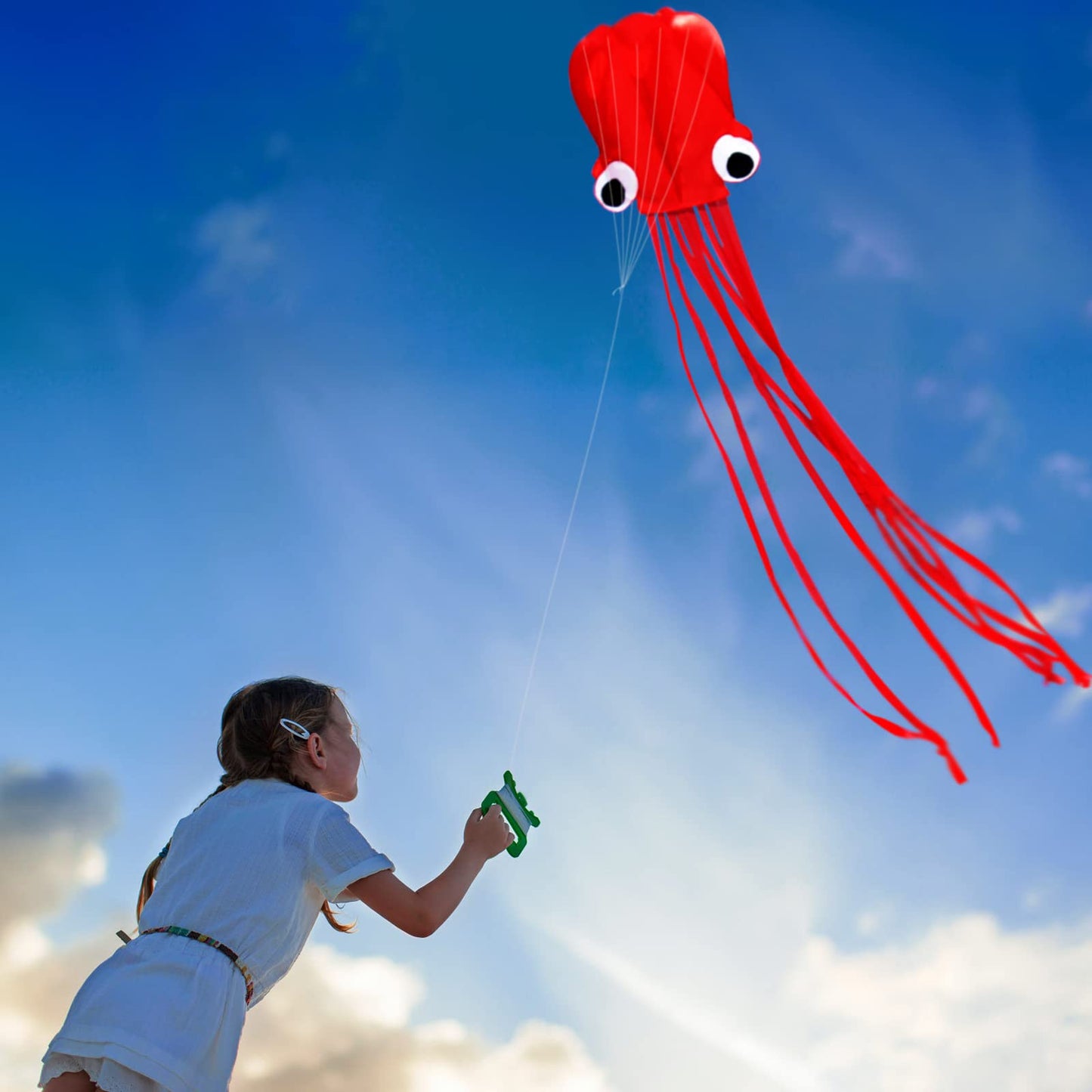 HENGDA KITE Octopus Flyer — 31-Inch Wide Kite with Long Colorful Tail for Kids