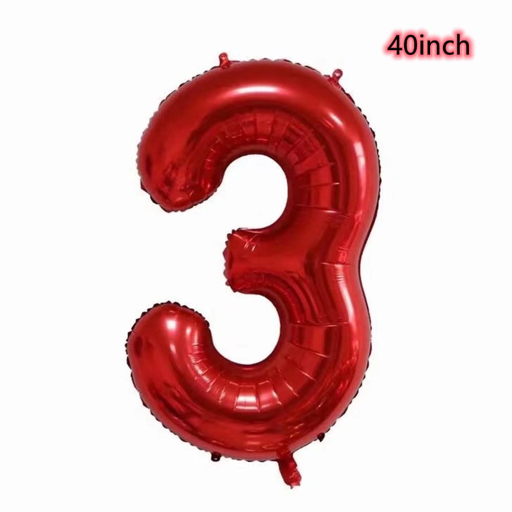 Hengximaoyi Firefighter Party Balloons – Red Fire Truck 3rd Birthday Set with 40in Number 3