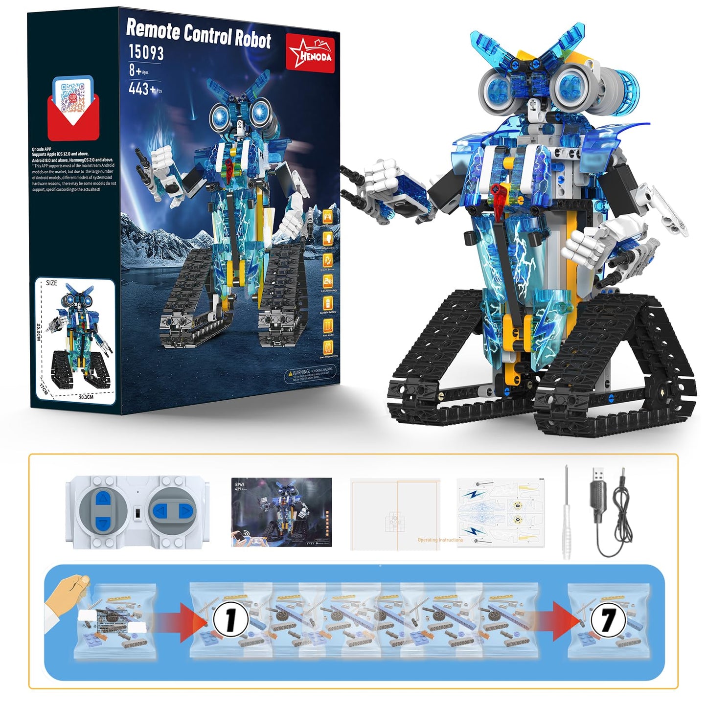 Henoda Robot Building Toys STEM Kit — Remote & App Controlled Programmable Robot for Ages 8-16