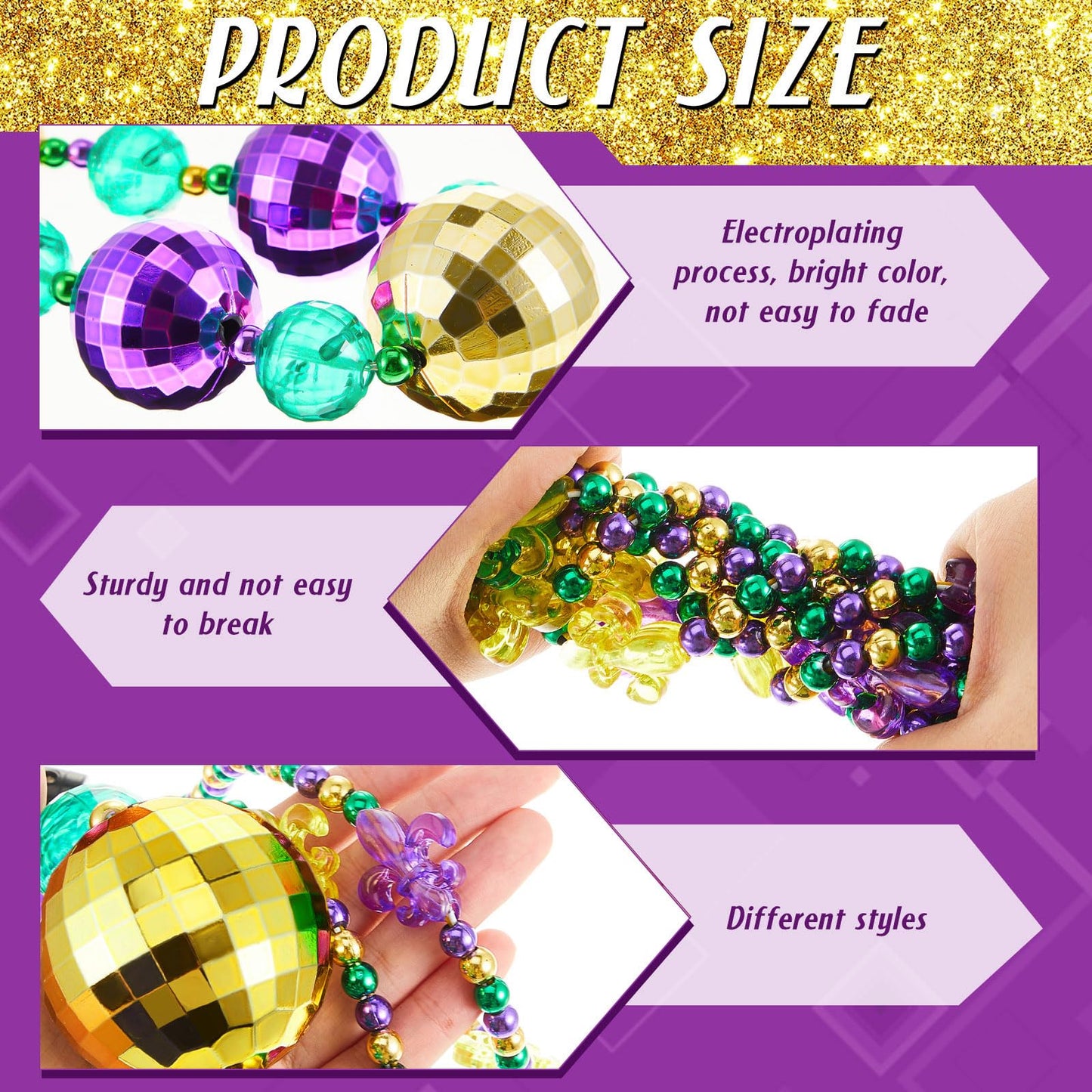 Henoyso 2-Set 50-Inch Jumbo Mardi Gras Bead Necklaces – Lighted and Unlighted